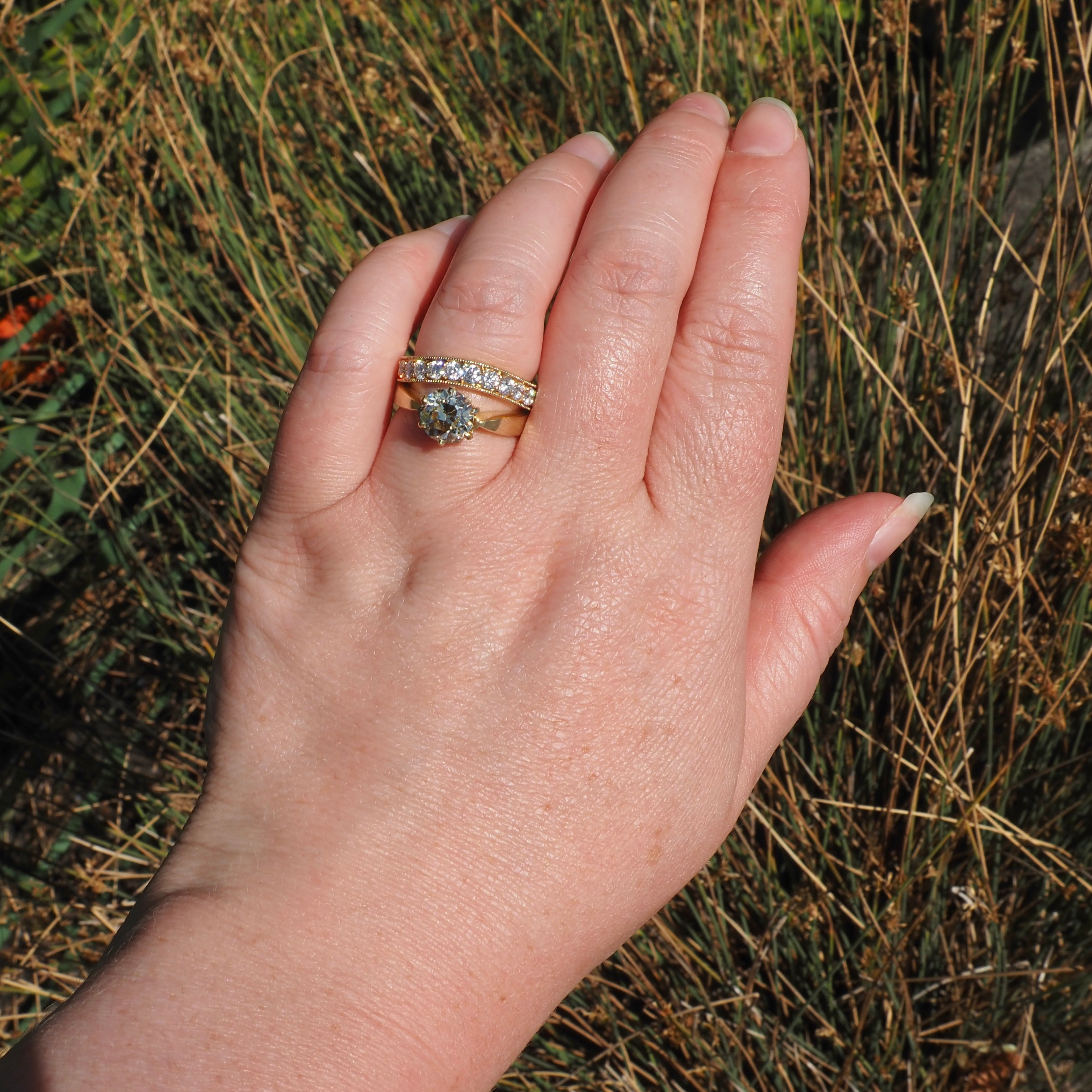 Wavy Diamond Half Eternity 14k Gold Band