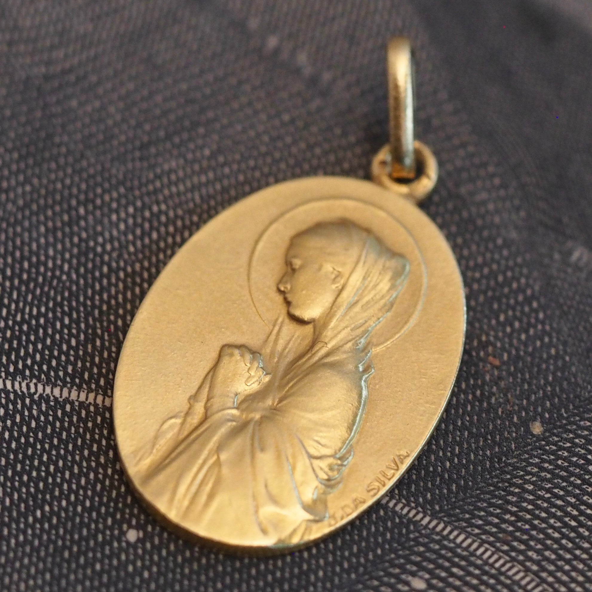 Vintage Portuguese 19k Gold Mary & Flowers Pendant