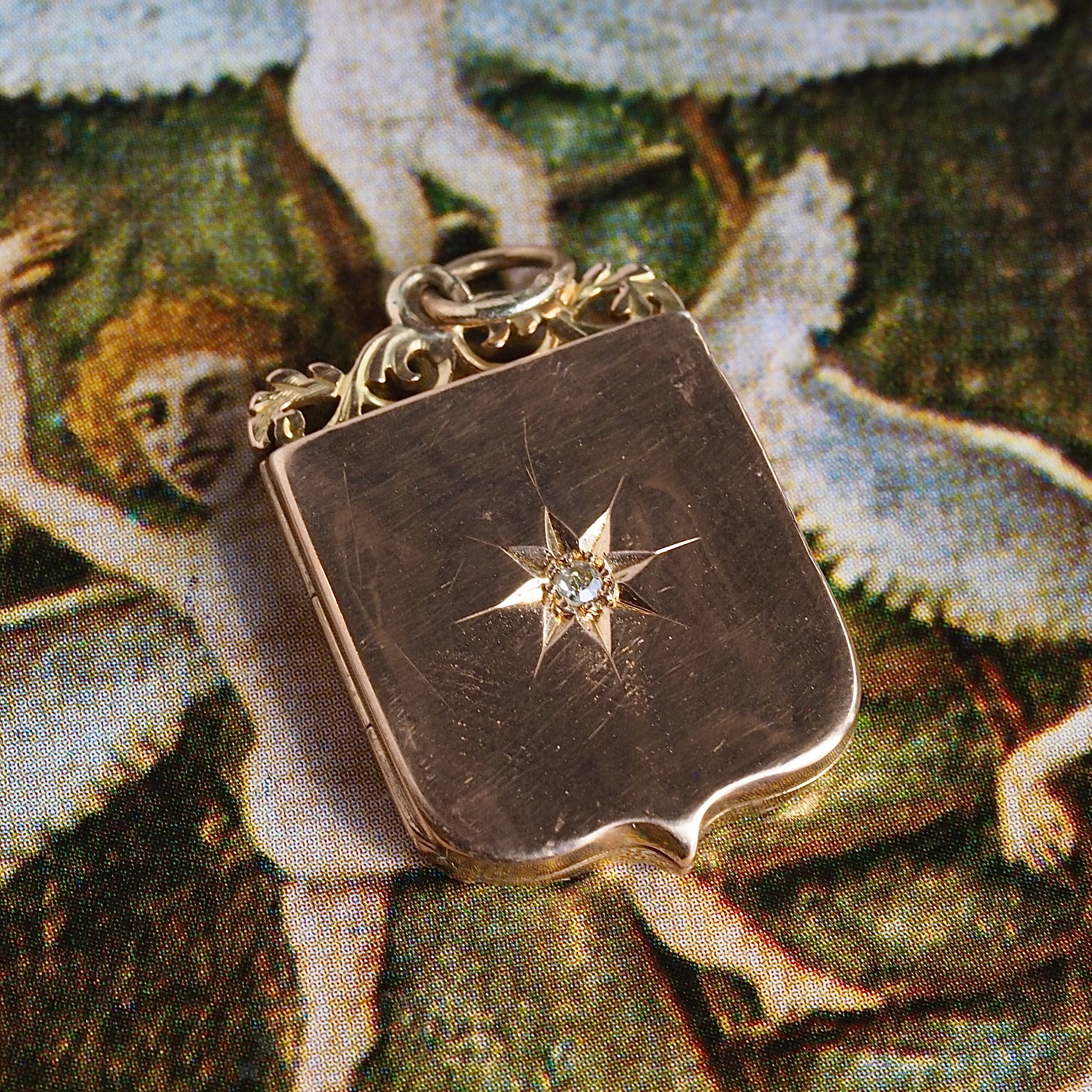 Antique English 15k Gold Diamond Starburst Locket