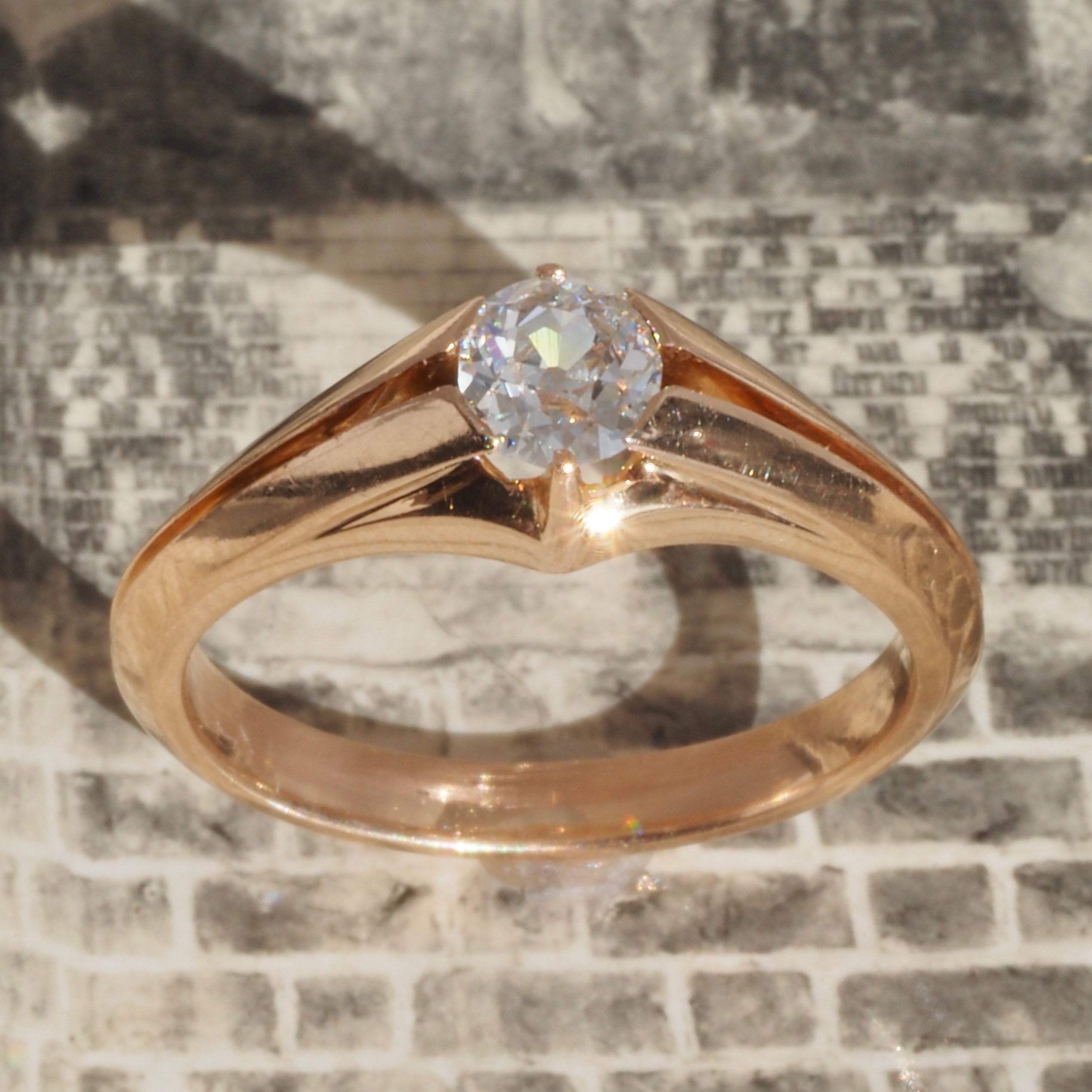 Antique Art Nouveau Old Mine Cut Diamond 18k Gold Engagement Ring