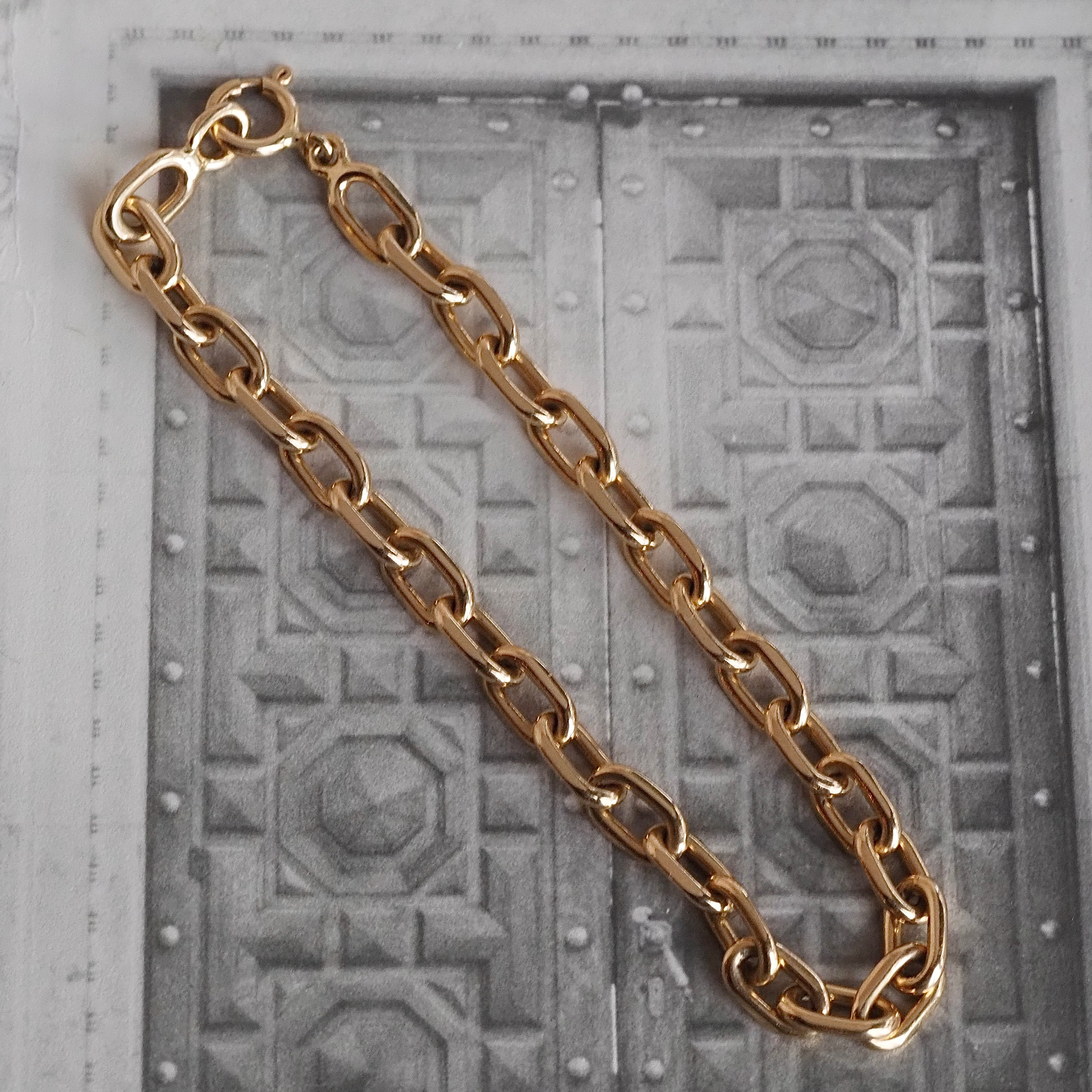 Vintage Solid Link Oval Cable Chain 7.5" 14k Gold Bracelet