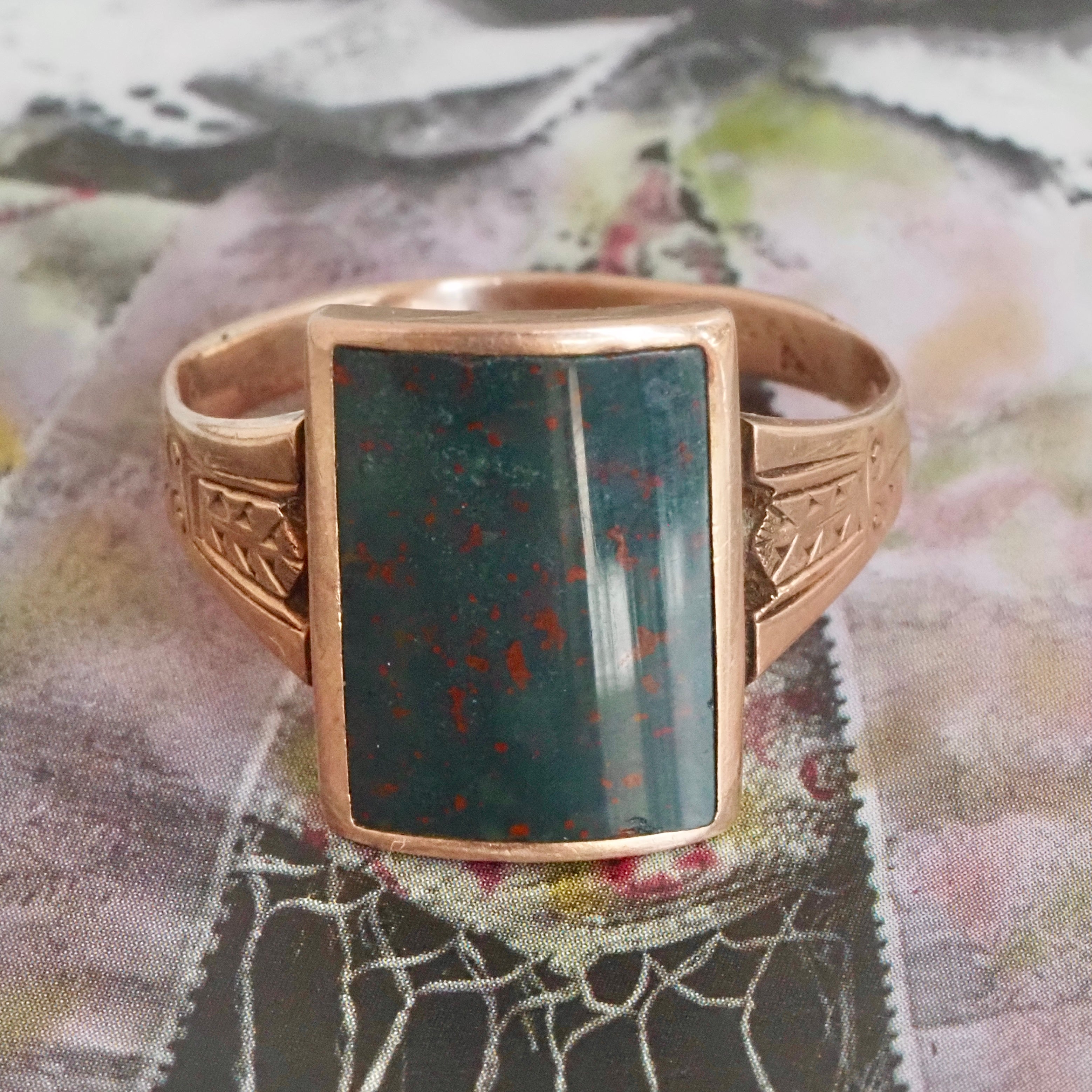 Antique Bloodstone 10k Gold Signet Ring