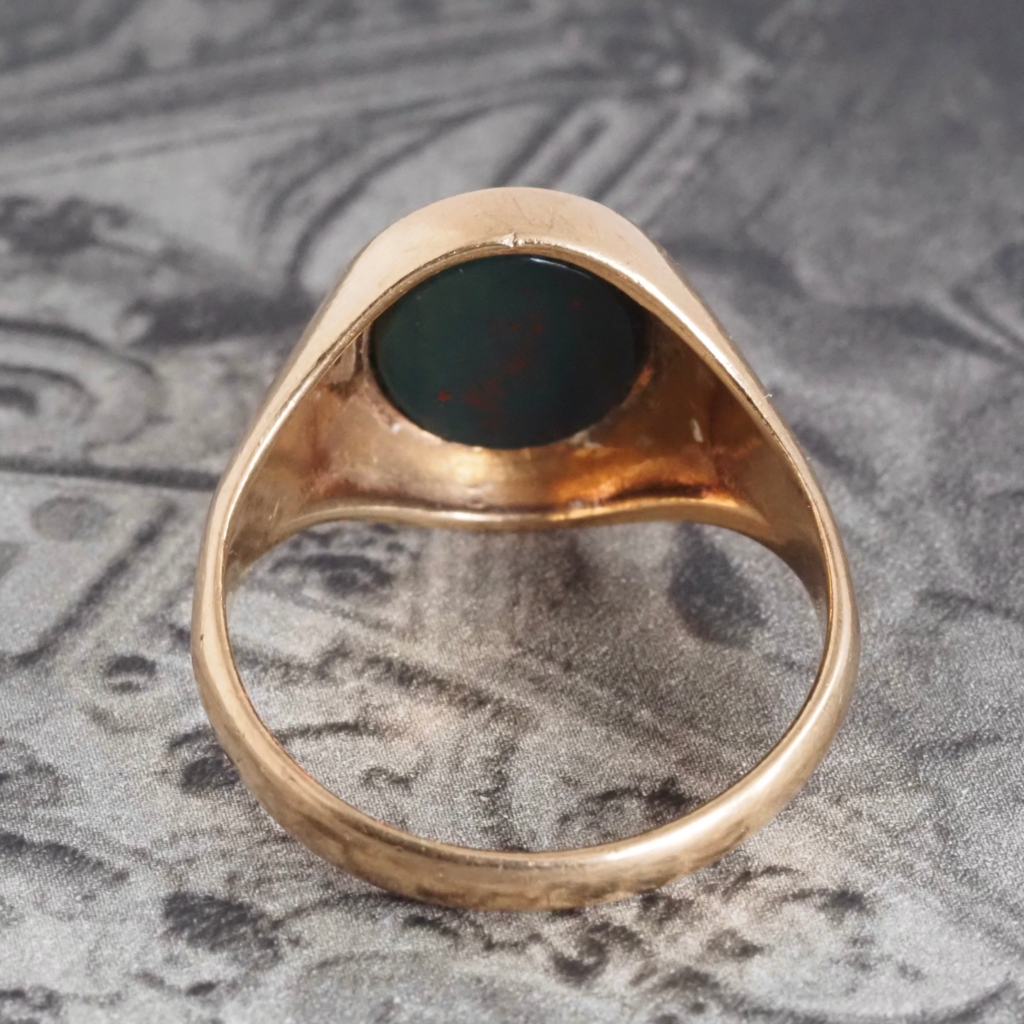 Vintage English Bloodstone 9k Gold Signet Ring