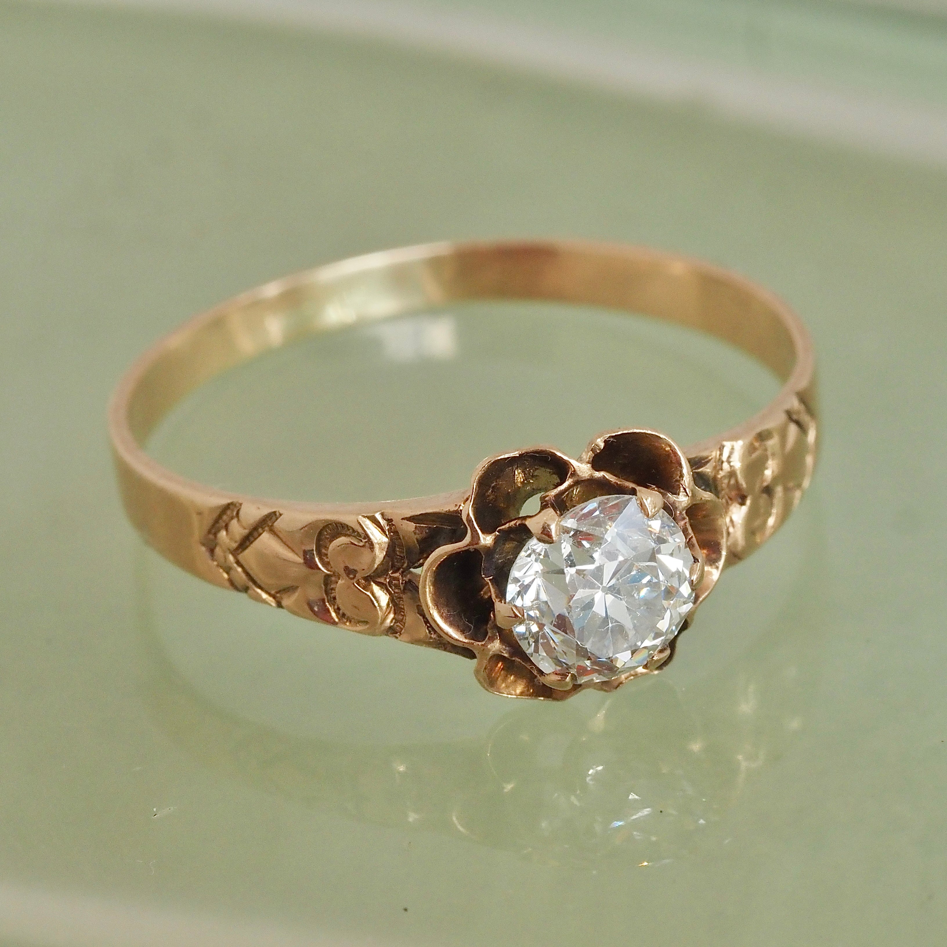 Antique Victorian Old European Cut Diamond 14k Gold Belcher Engagement Ring