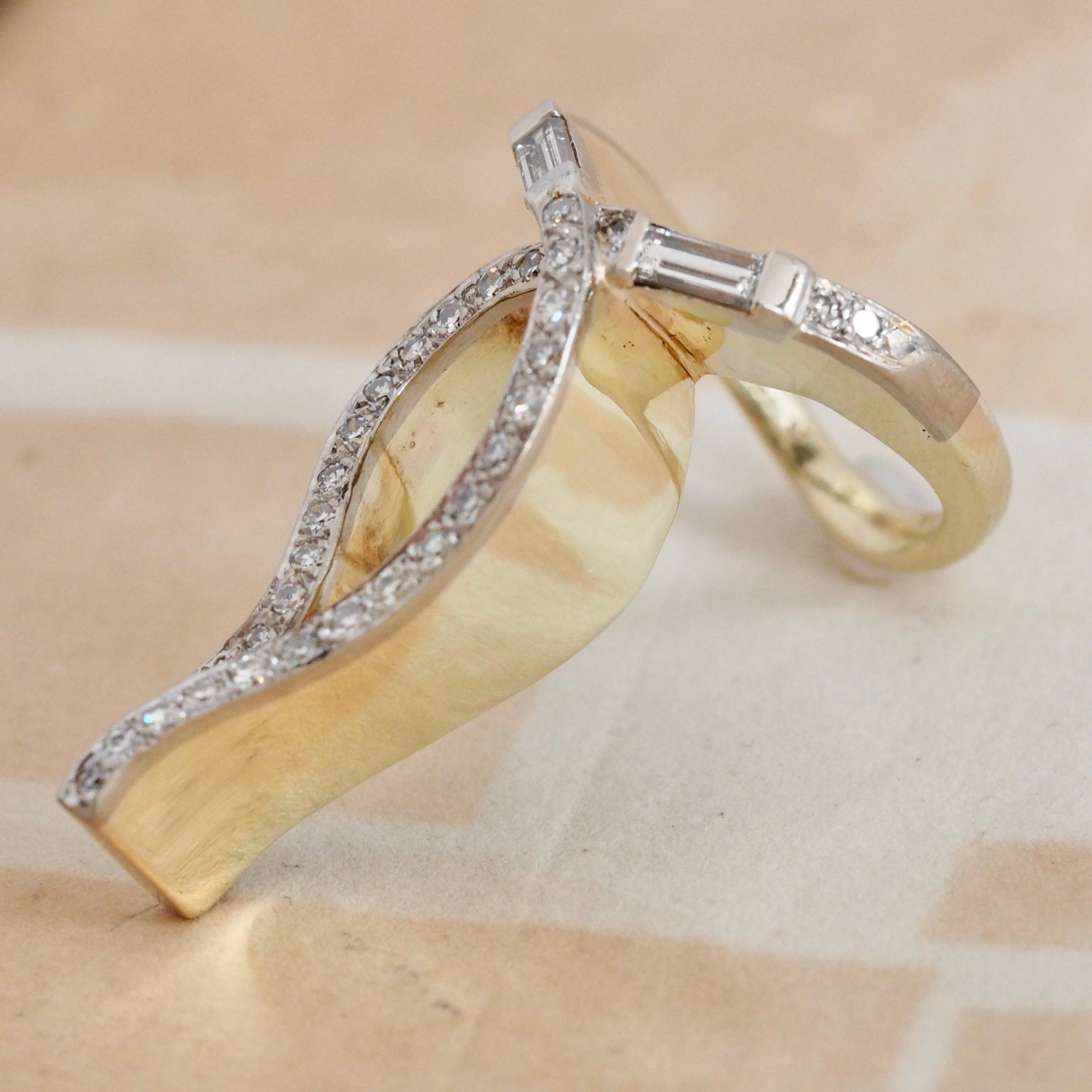 Vintage 14k Gold and Platinum Diamond Bow Ring
