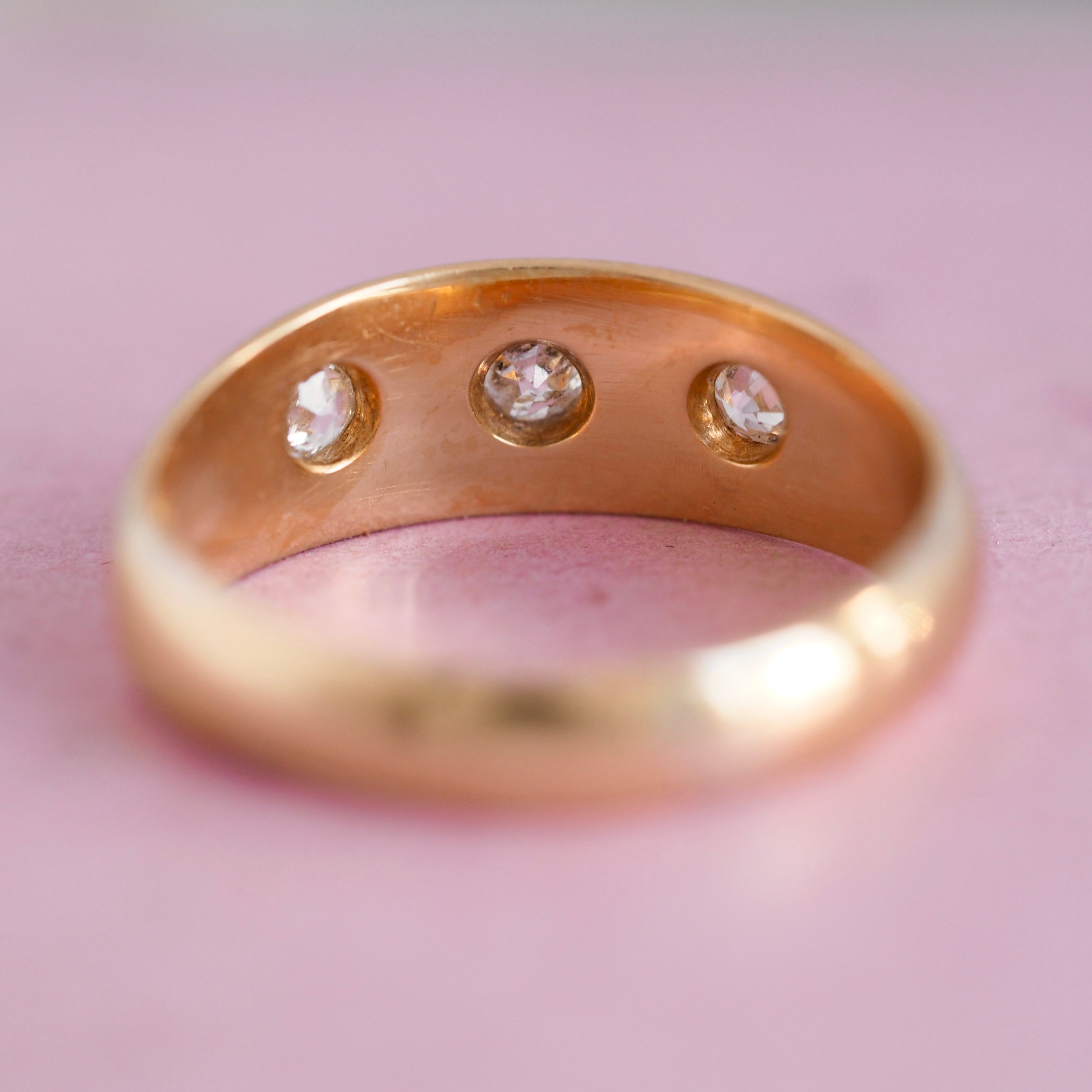 Antique c.1915 Birmingham 18k Gold Old Mine Cut Diamond Starburst Trilogy Ring