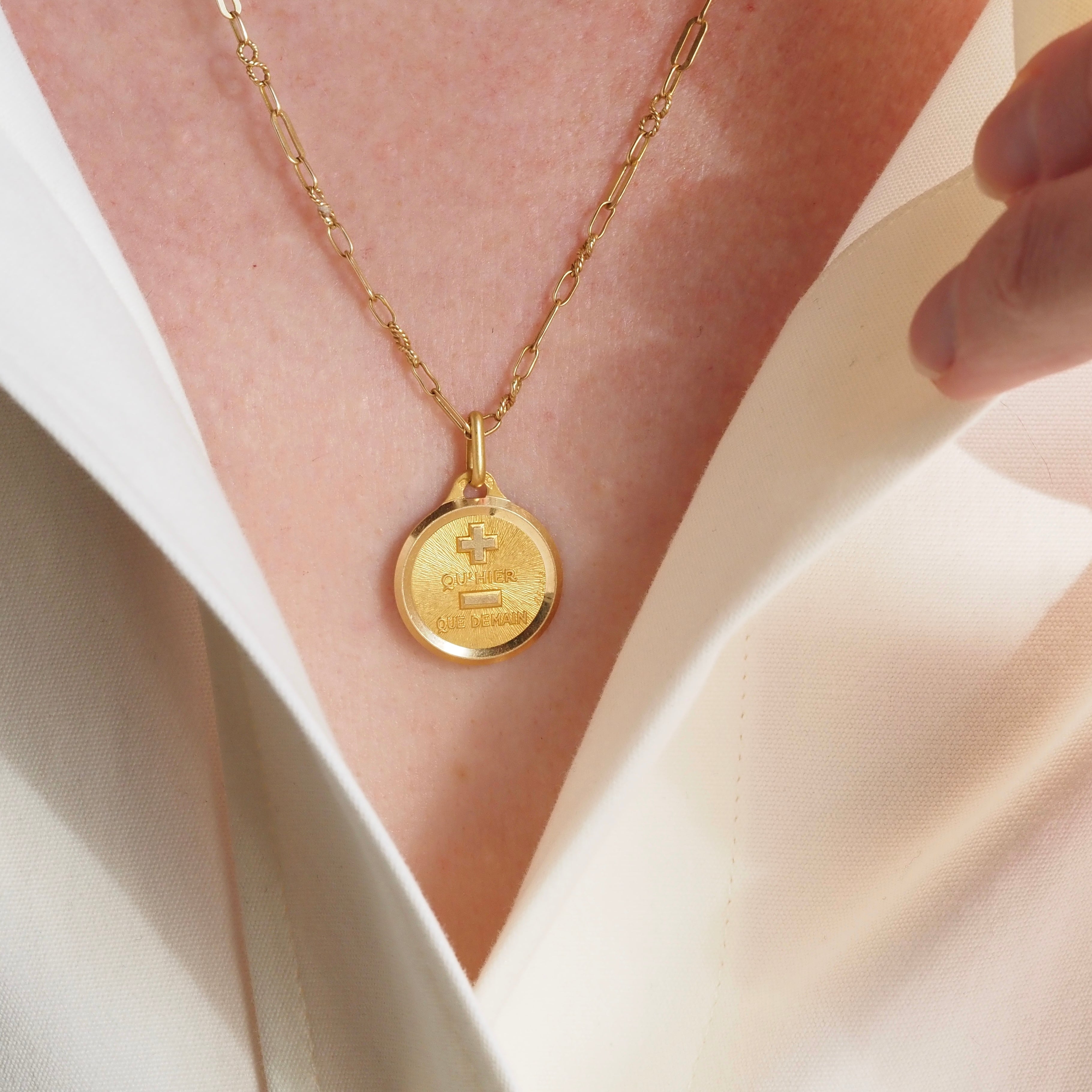 Vintage French 18k Gold Augis "More Today Than Yesterday, Less Than Tomorrow" Pendant