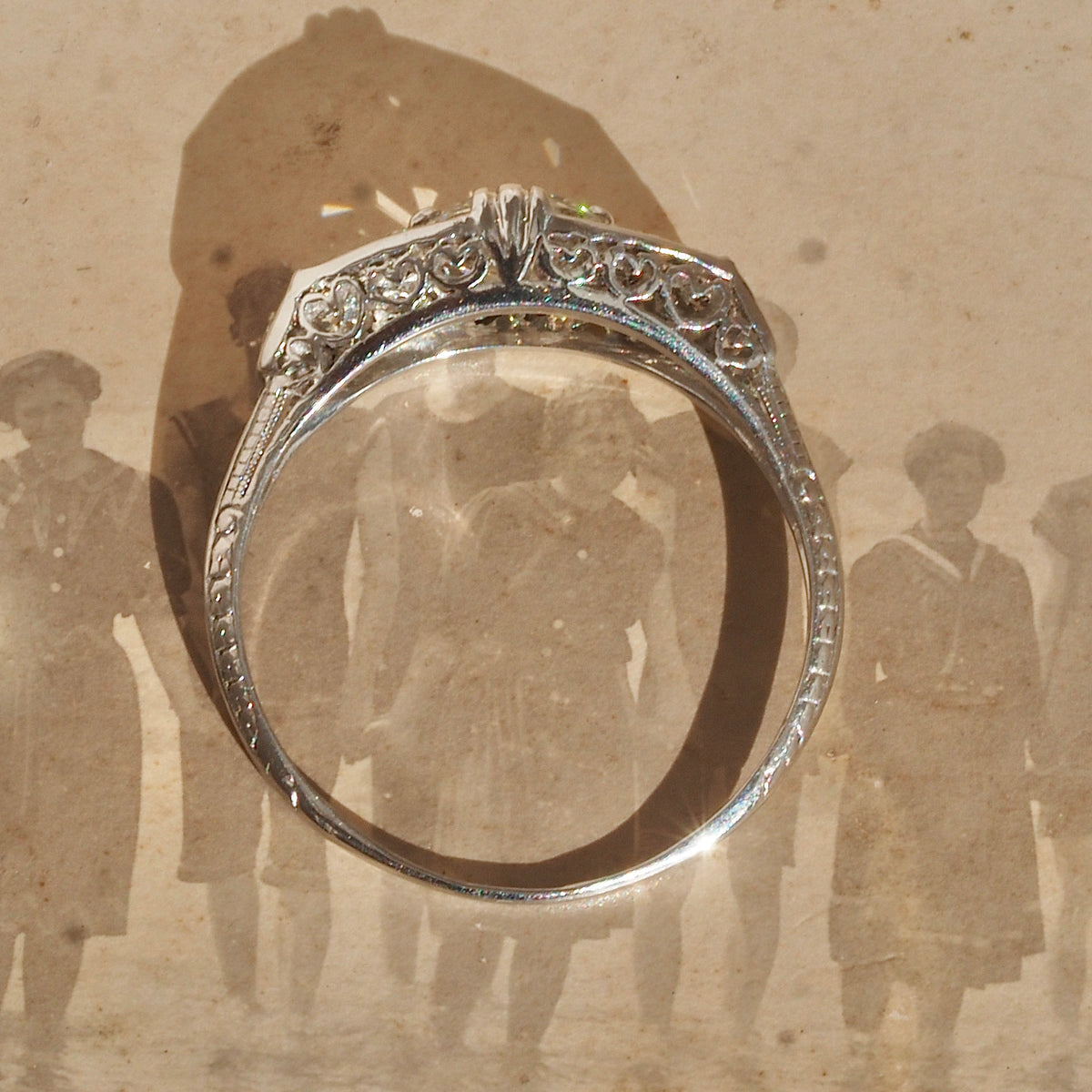Antique Art Deco c. 1920s Platinum Old European Cut Diamond Engagement Ring
