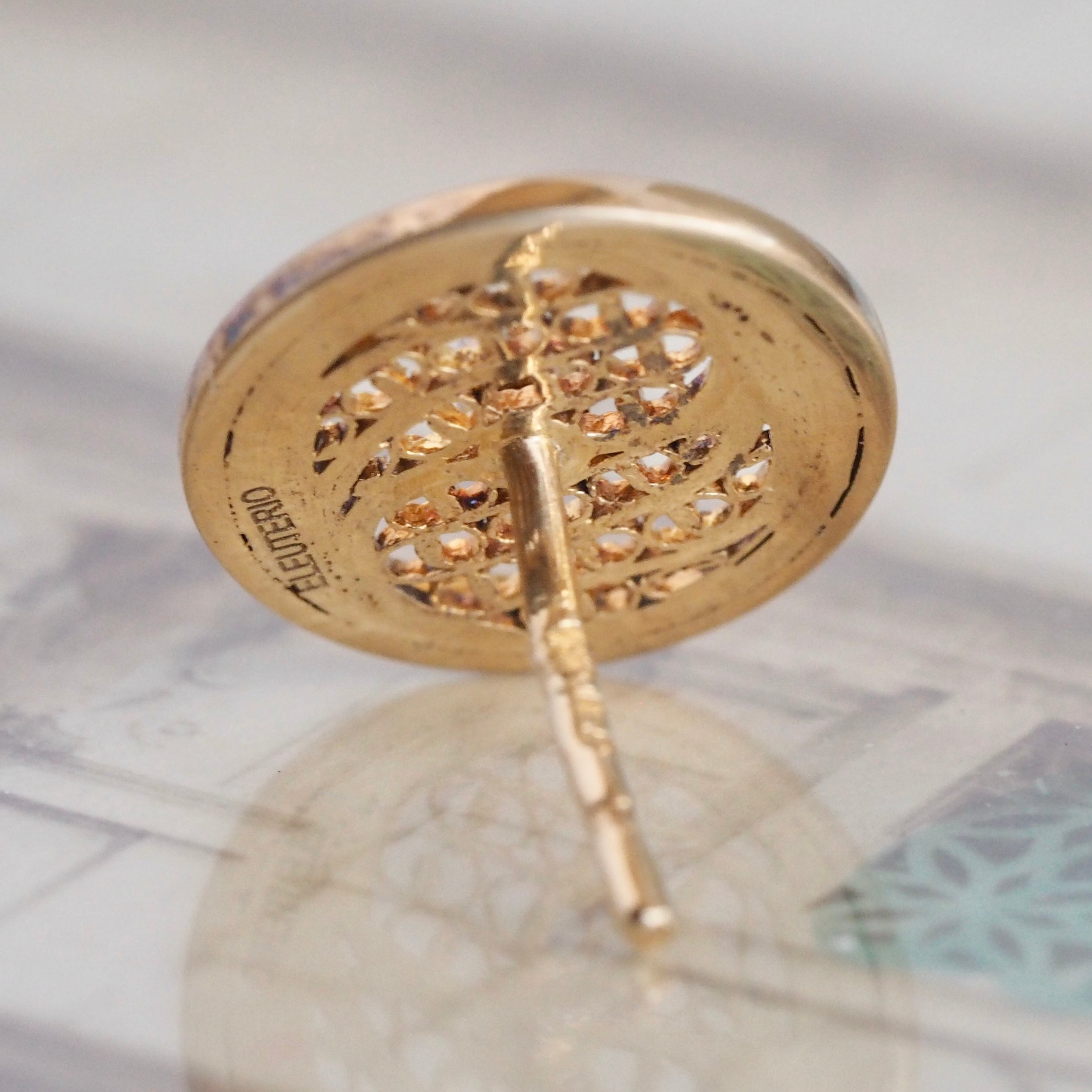 Vintage Portuguese 18k Gold Filigree Diamond Stud Earrings