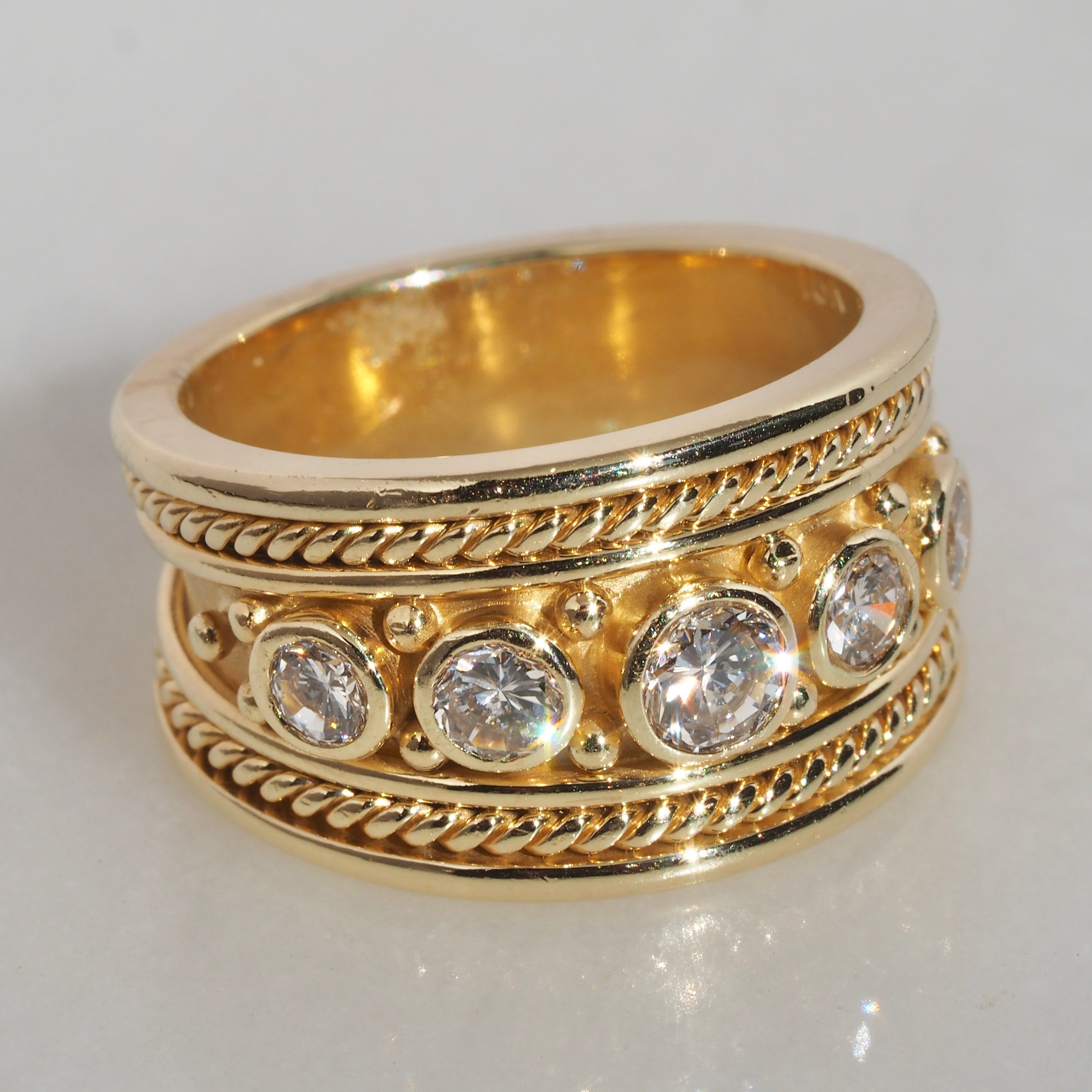 Vintage Byzantine Revival 18k Gold Five Stone Diamond Ring