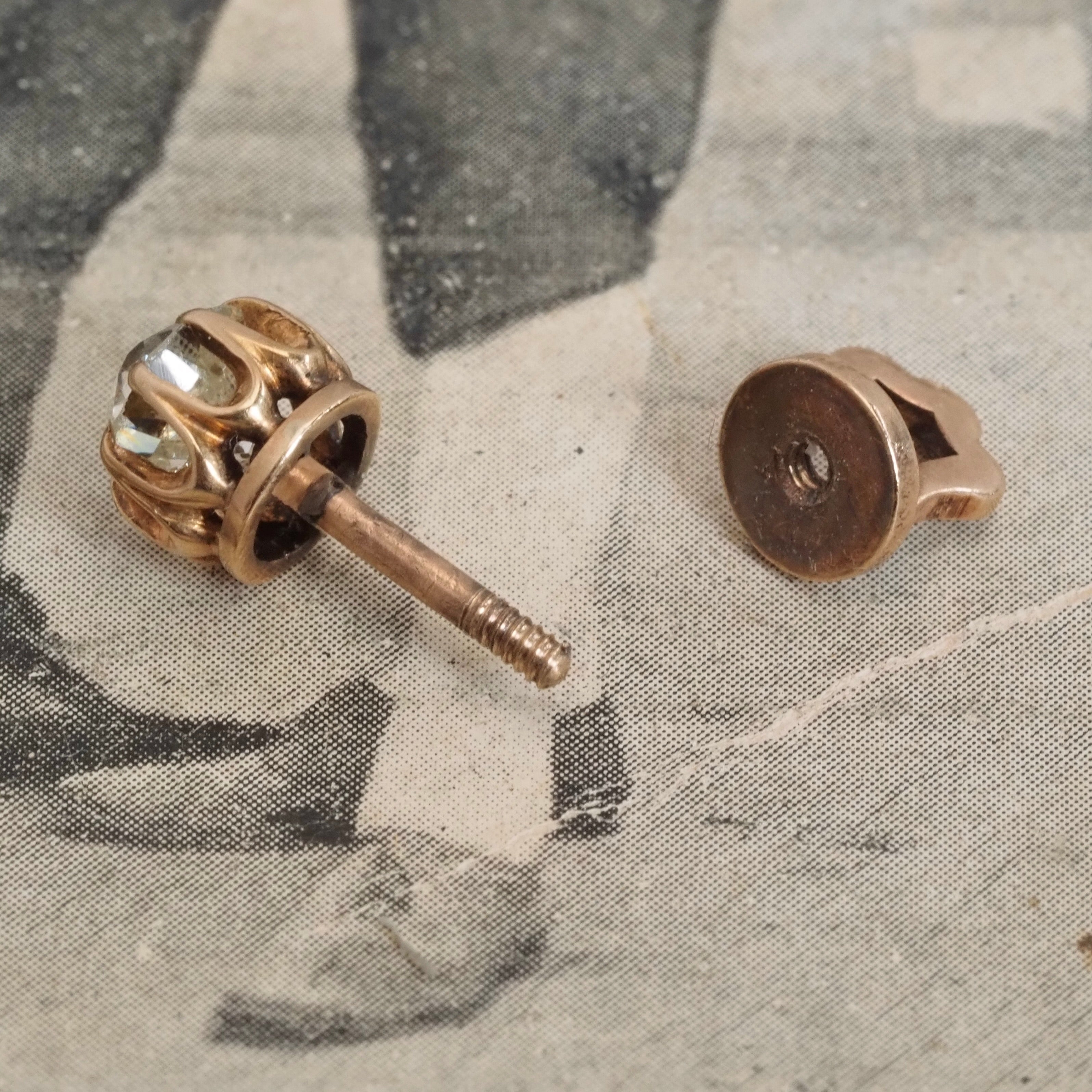 Antique Victorian 14k Gold Old Mine Cut Diamond Stud Earrings