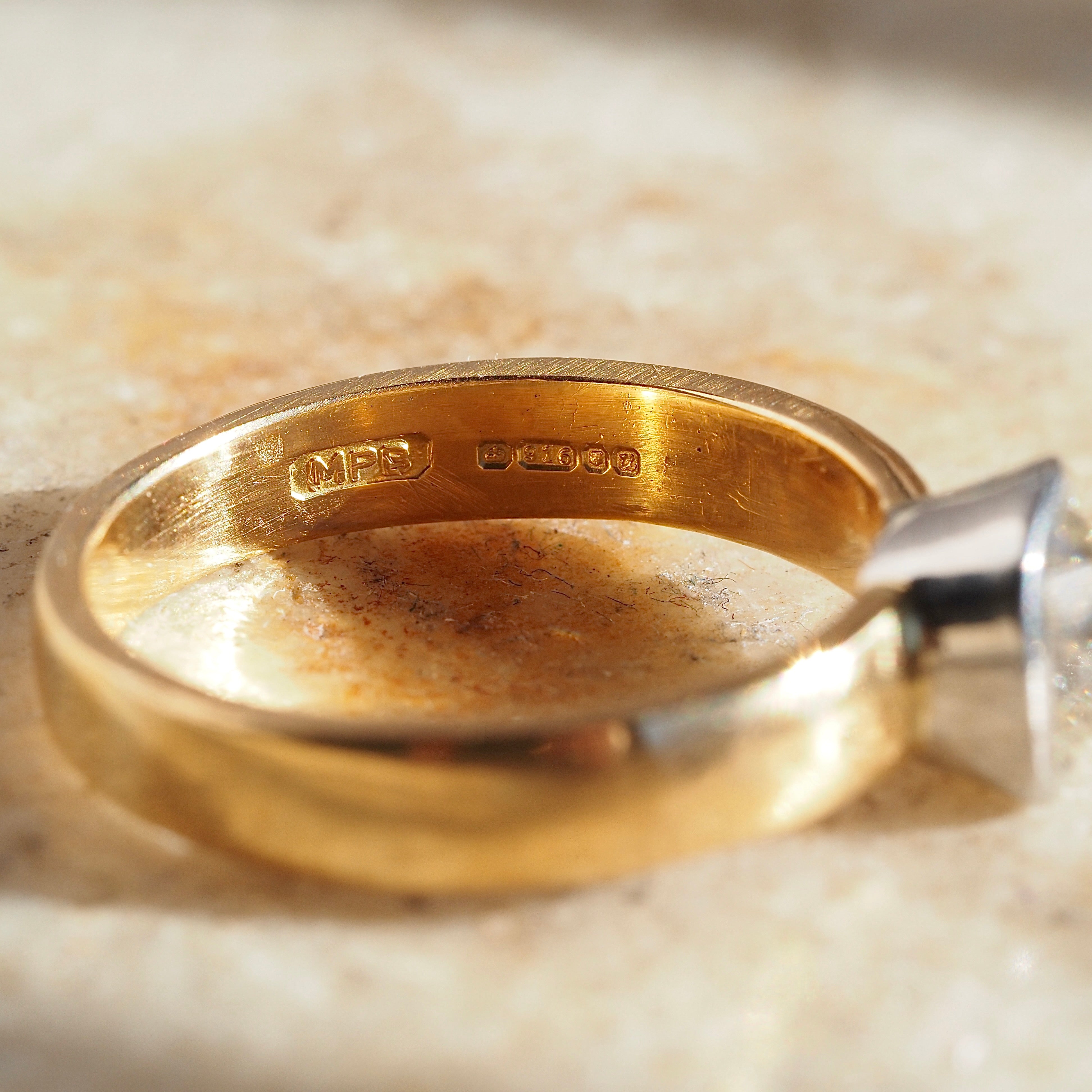 Vintage English 22k Gold Platinum Bezel Set 1.10ct Old Mine Cut Diamond Engagement Ring