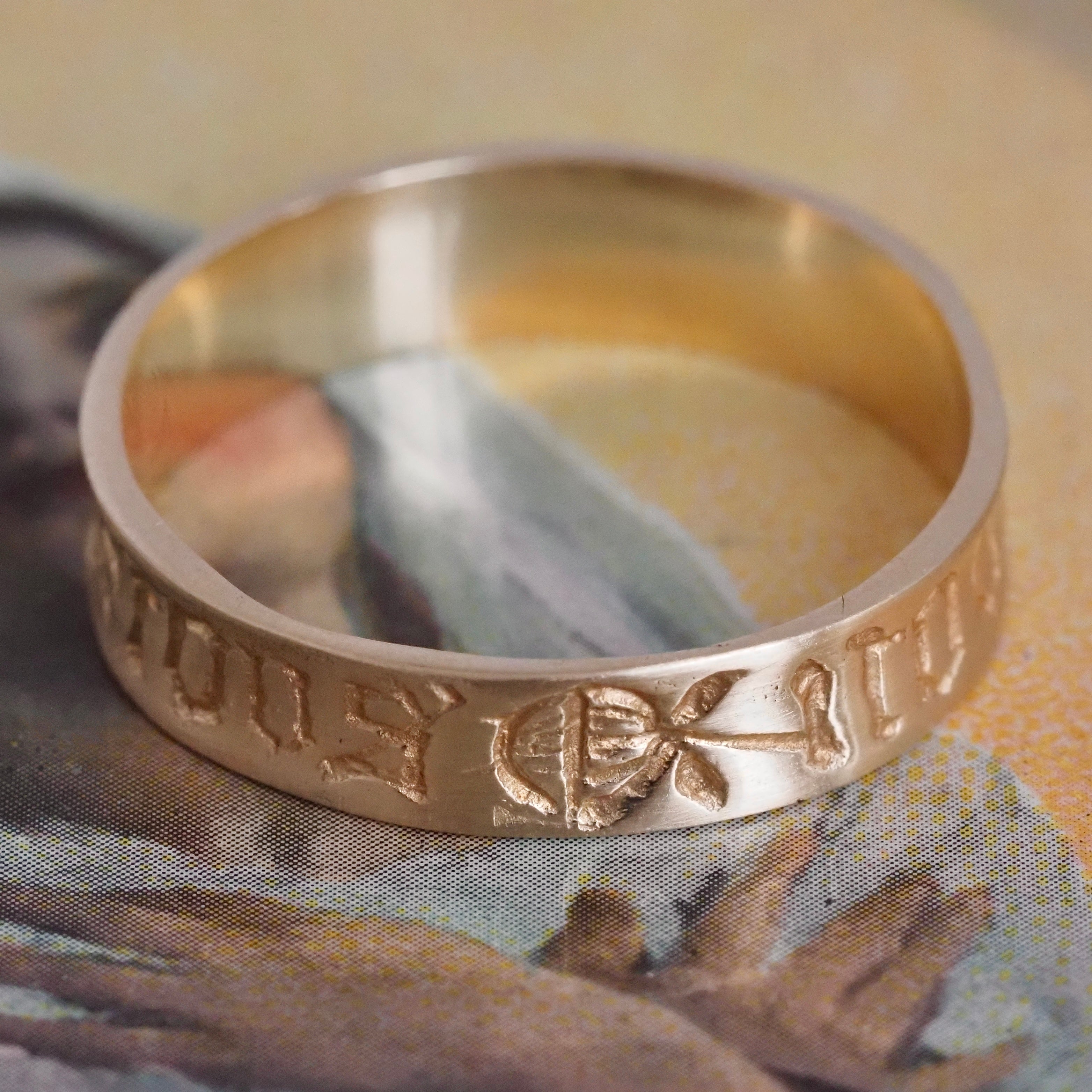 French "Por Tous Itours/For All Times" Engraved 14k Gold Posy Ring