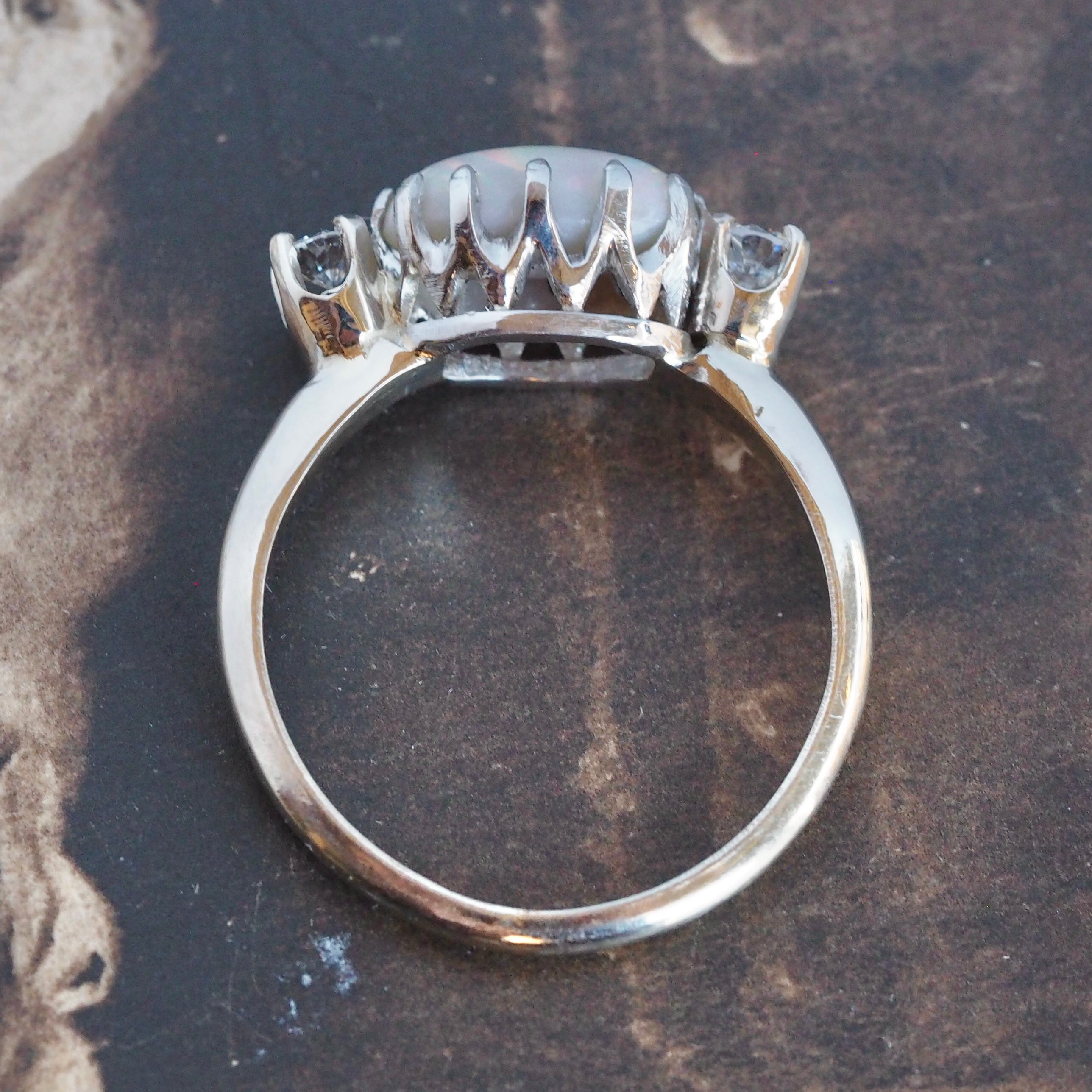 Vintage 14k White Gold Opal and Diamond Ring