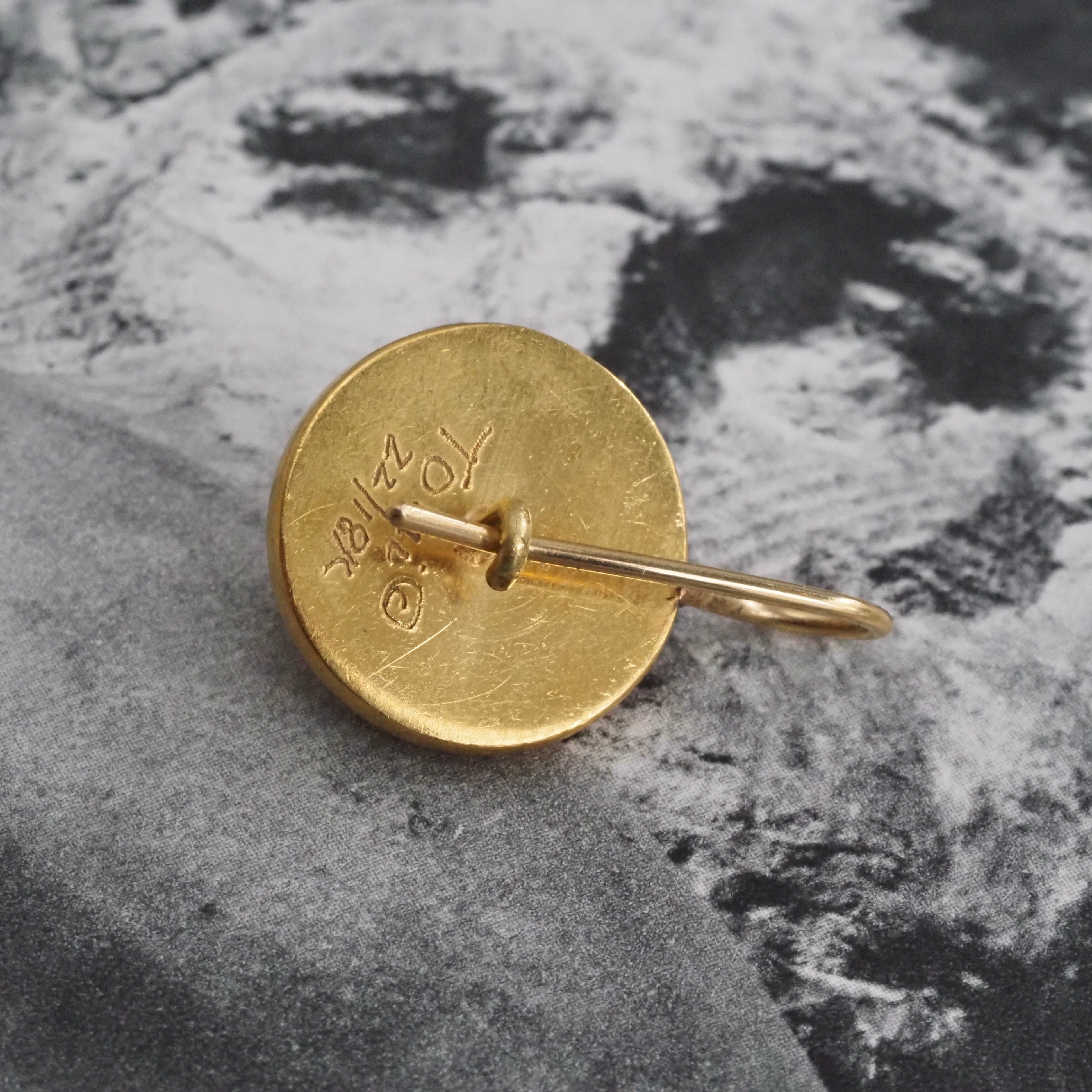 Artisan Etruscan Revival 22k Gold Cabochon Emerald Disc Earrings