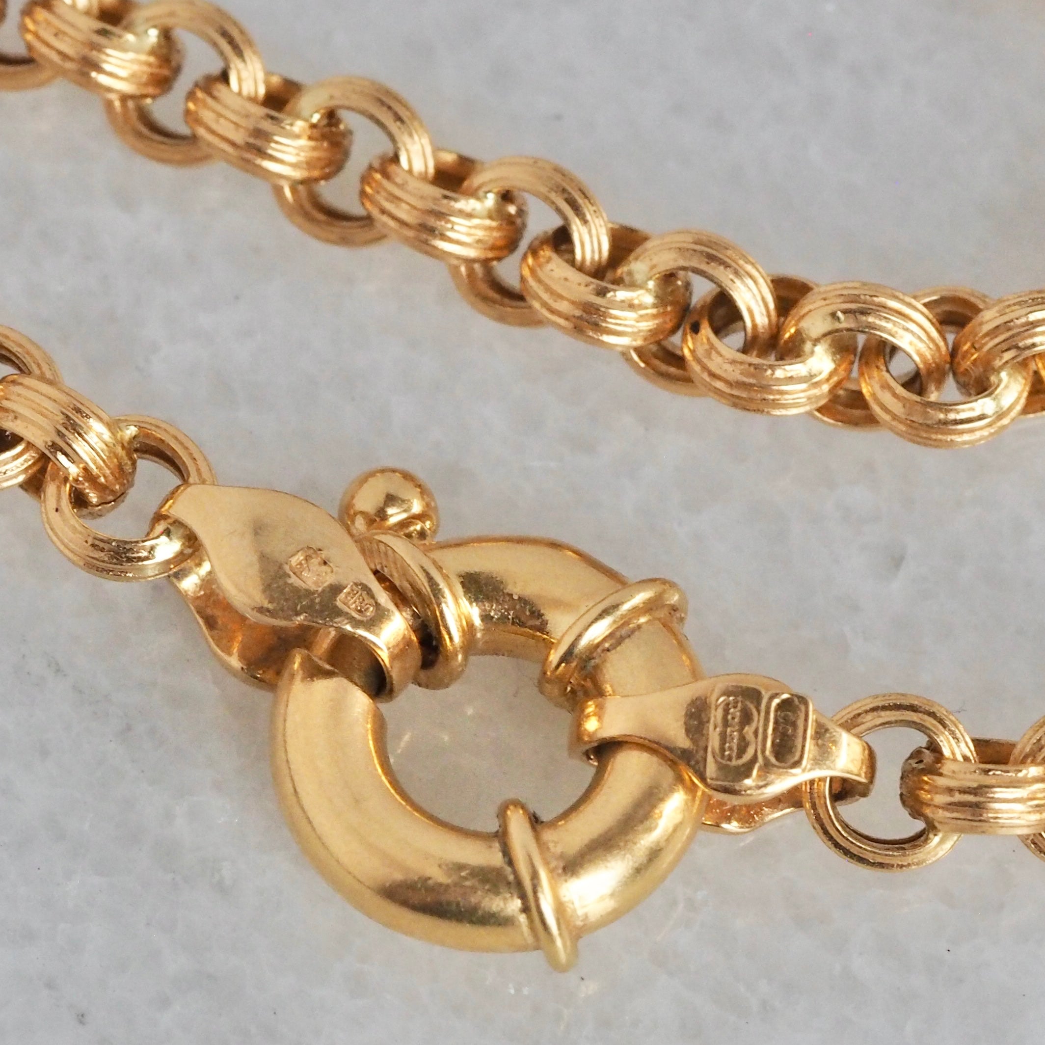 Vintage Portuguese 19k Gold 19" Ridged Rolo Link Chain Necklace