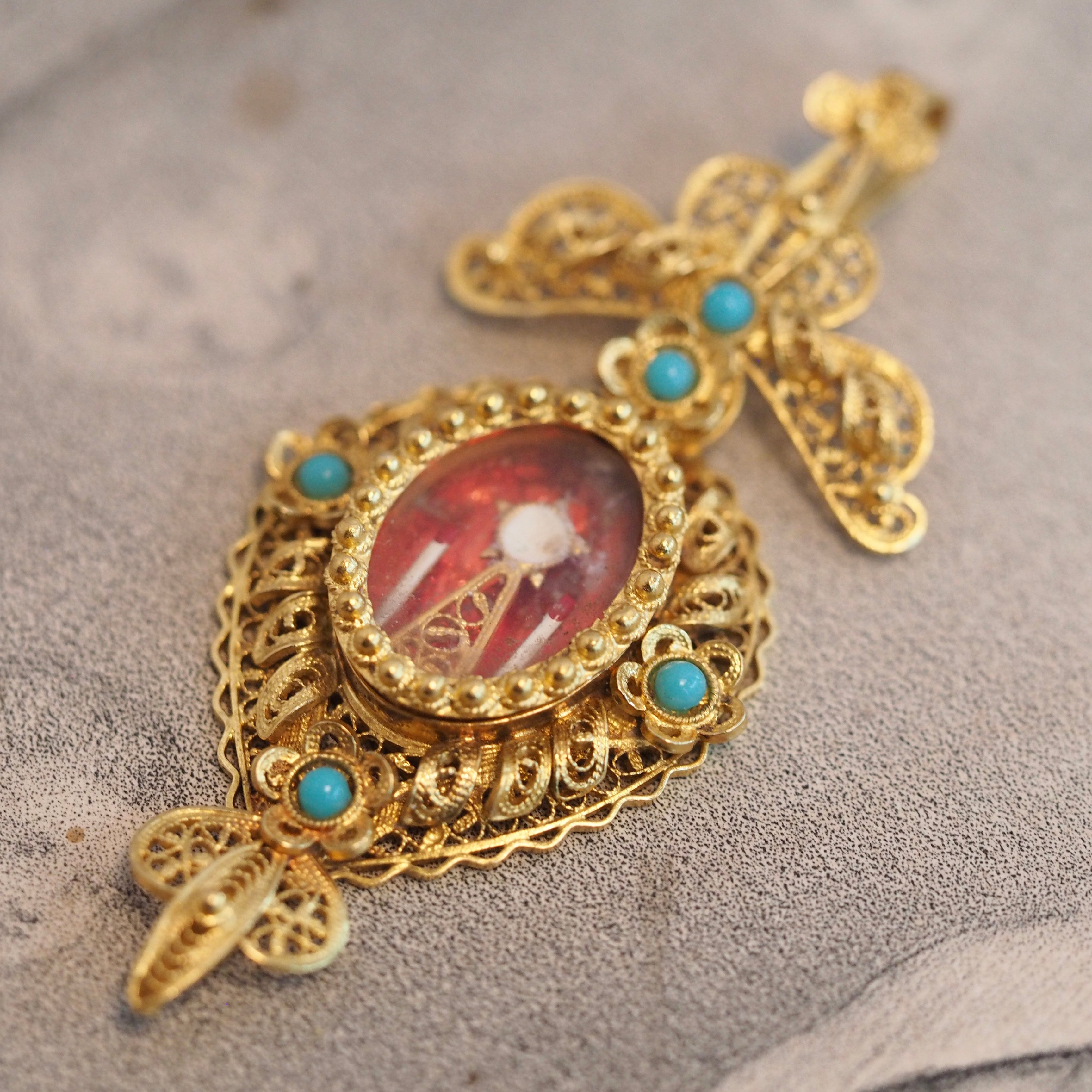 Antique Portuguese 19k Gold Enamel Reliquary Pendant
