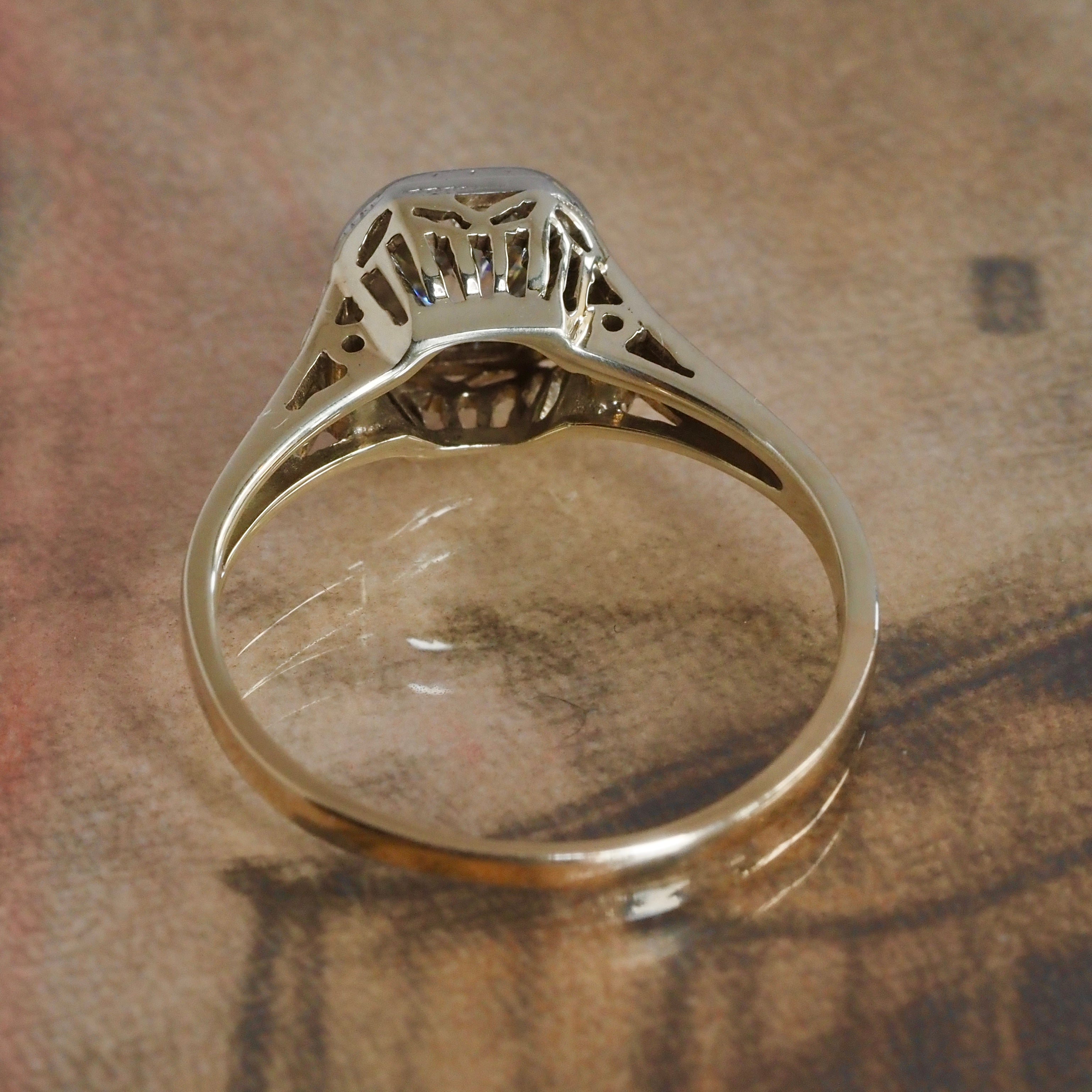 Antique Art Deco Old European Cut Diamond 14k Gold Engagement Ring