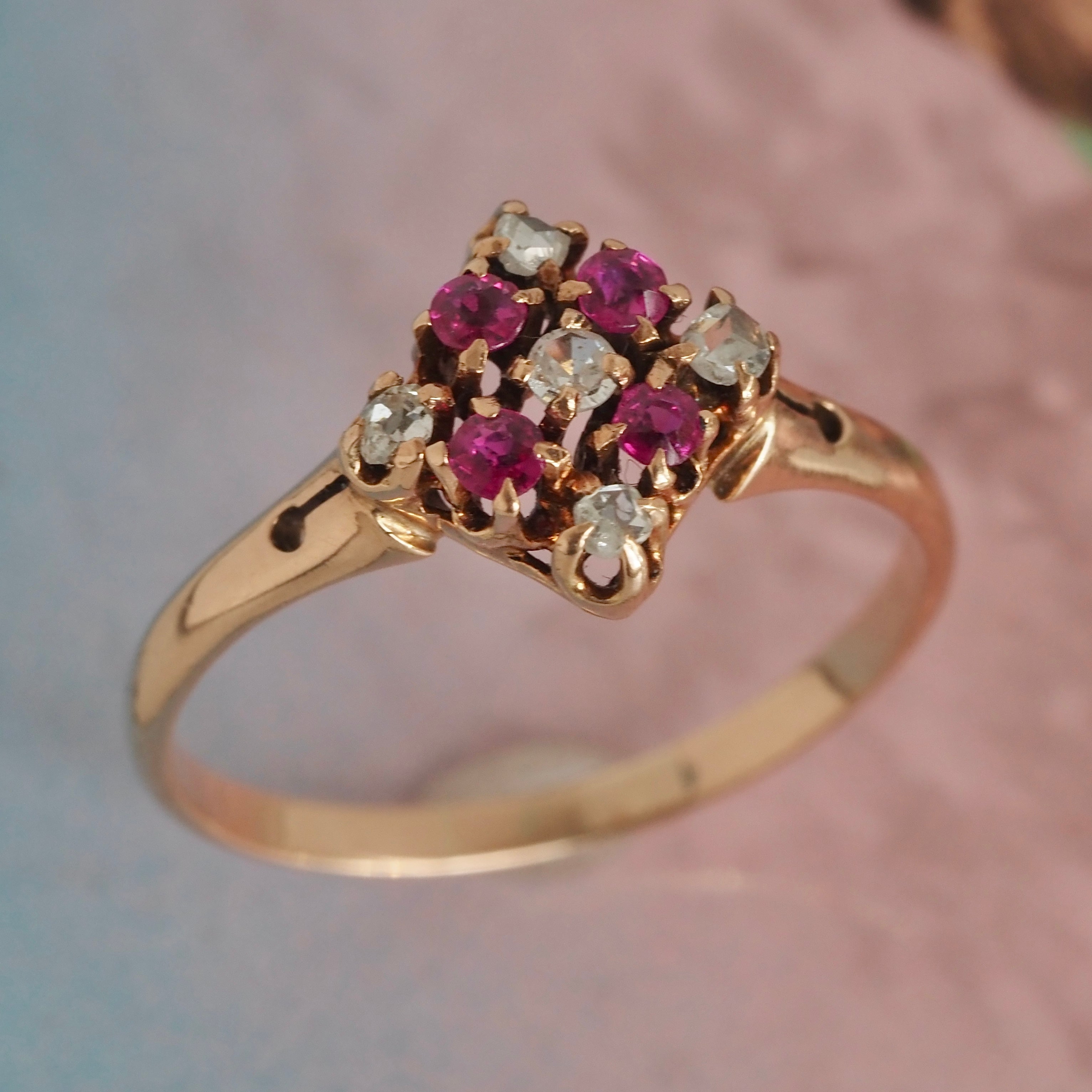 Antique Victorian Ruby & Diamond 14k Gold Ring