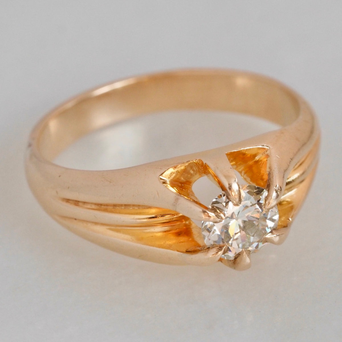 Antique 14k Gold Transitional Diamond Belcher Set Ring