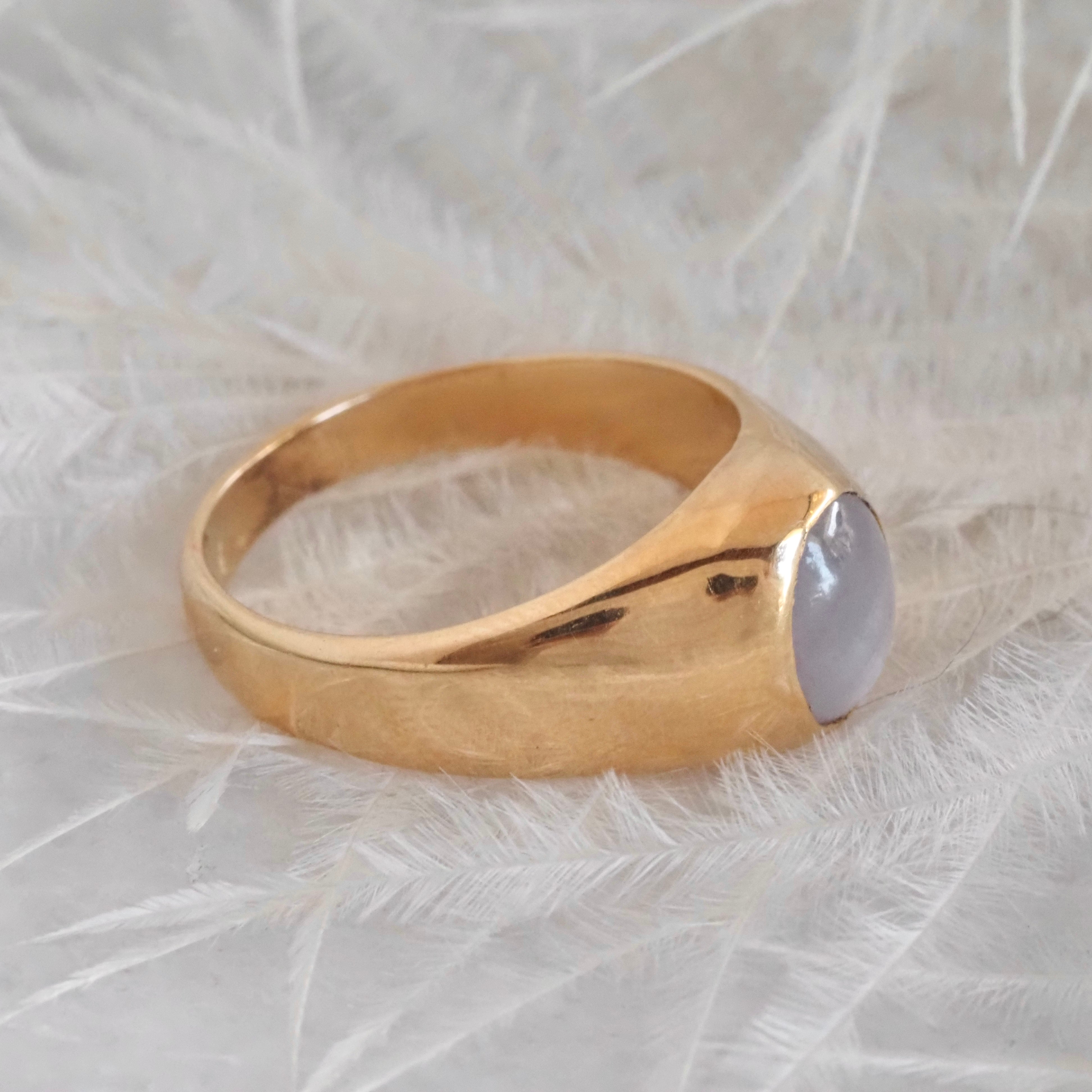 Vintage Natural Star Sapphire 14k Gold Flush Set Signet Ring