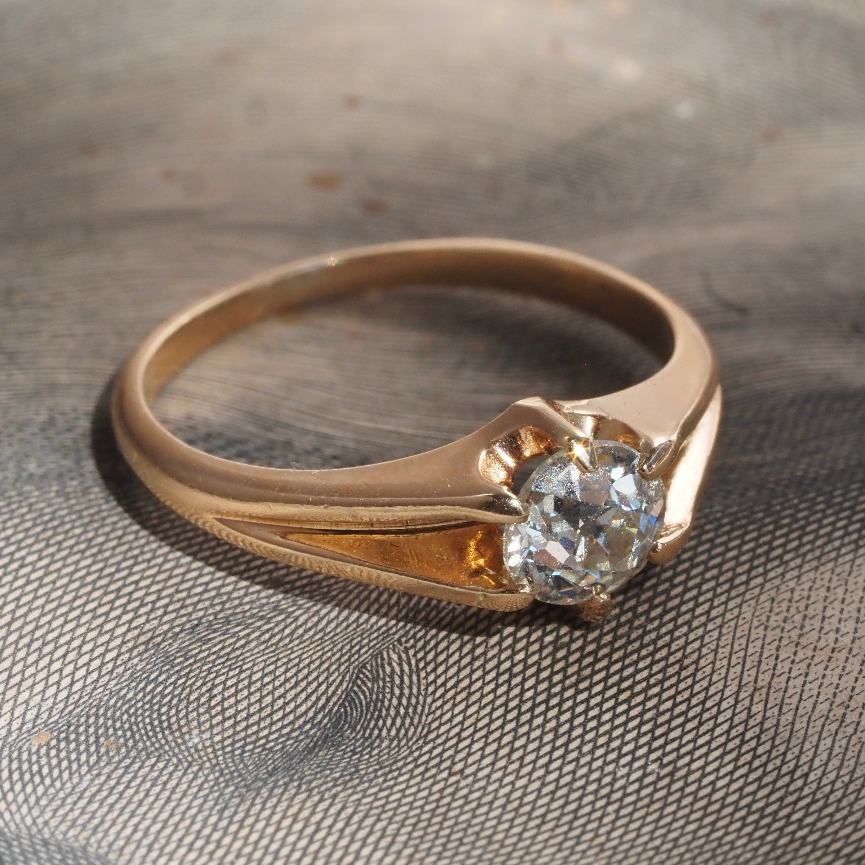 Antique Belcher Set Old Mine Cut Diamond 14k Gold Solitaire Engagement Ring