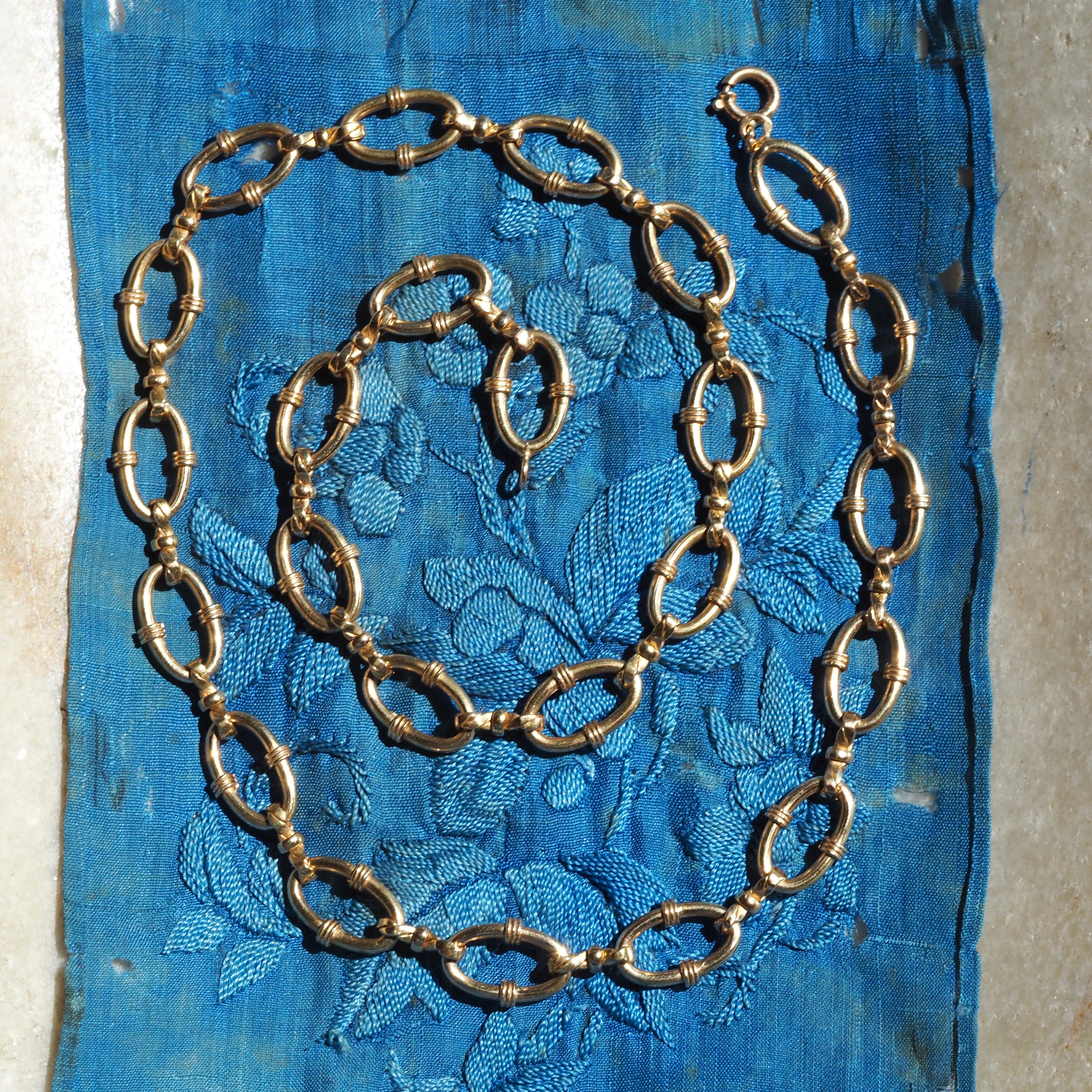 Vintage Portuguese 19k Gold Banded Oval Link Chain Necklace