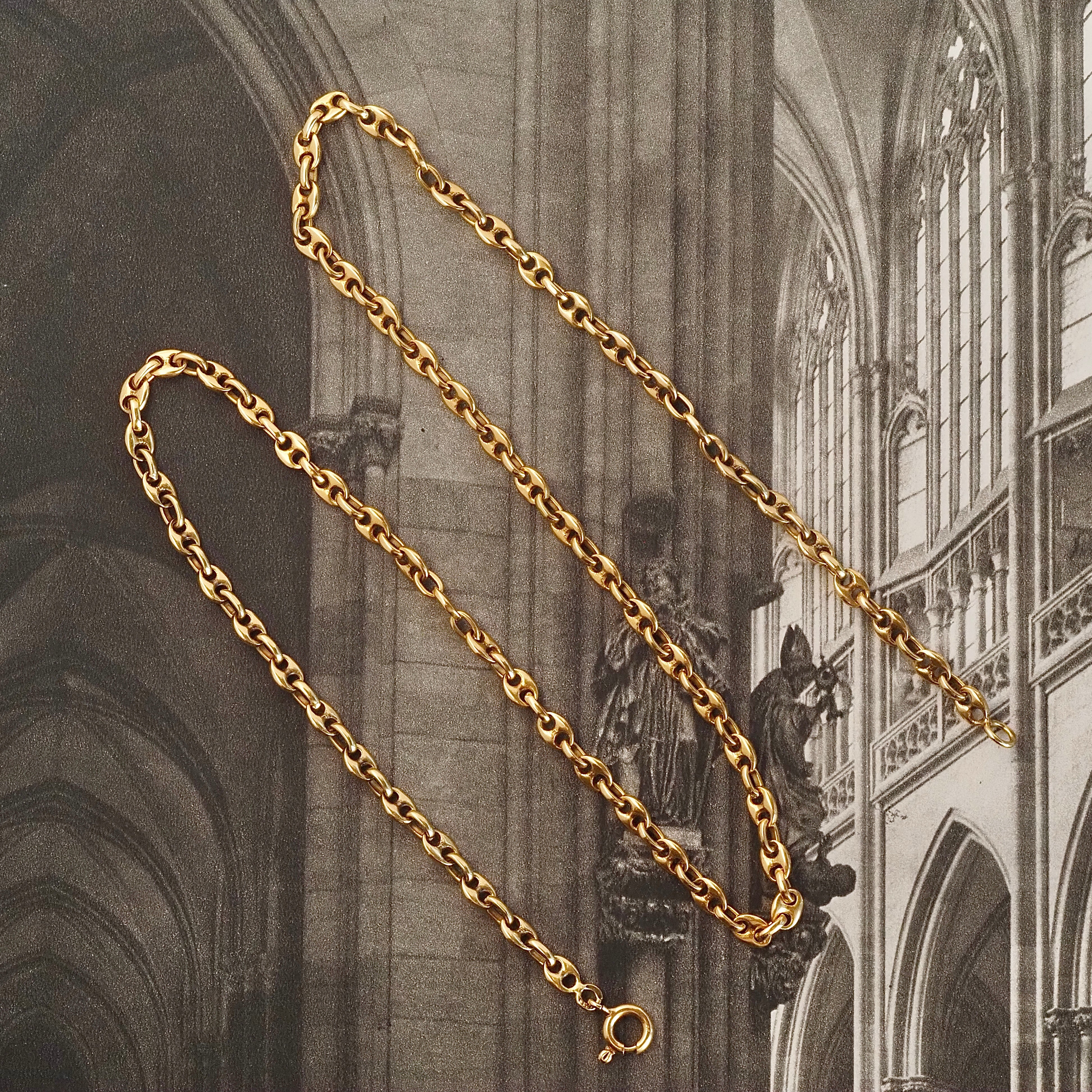 Vintage Puffy Italian Mariner Link 18k Gold Chain Necklace