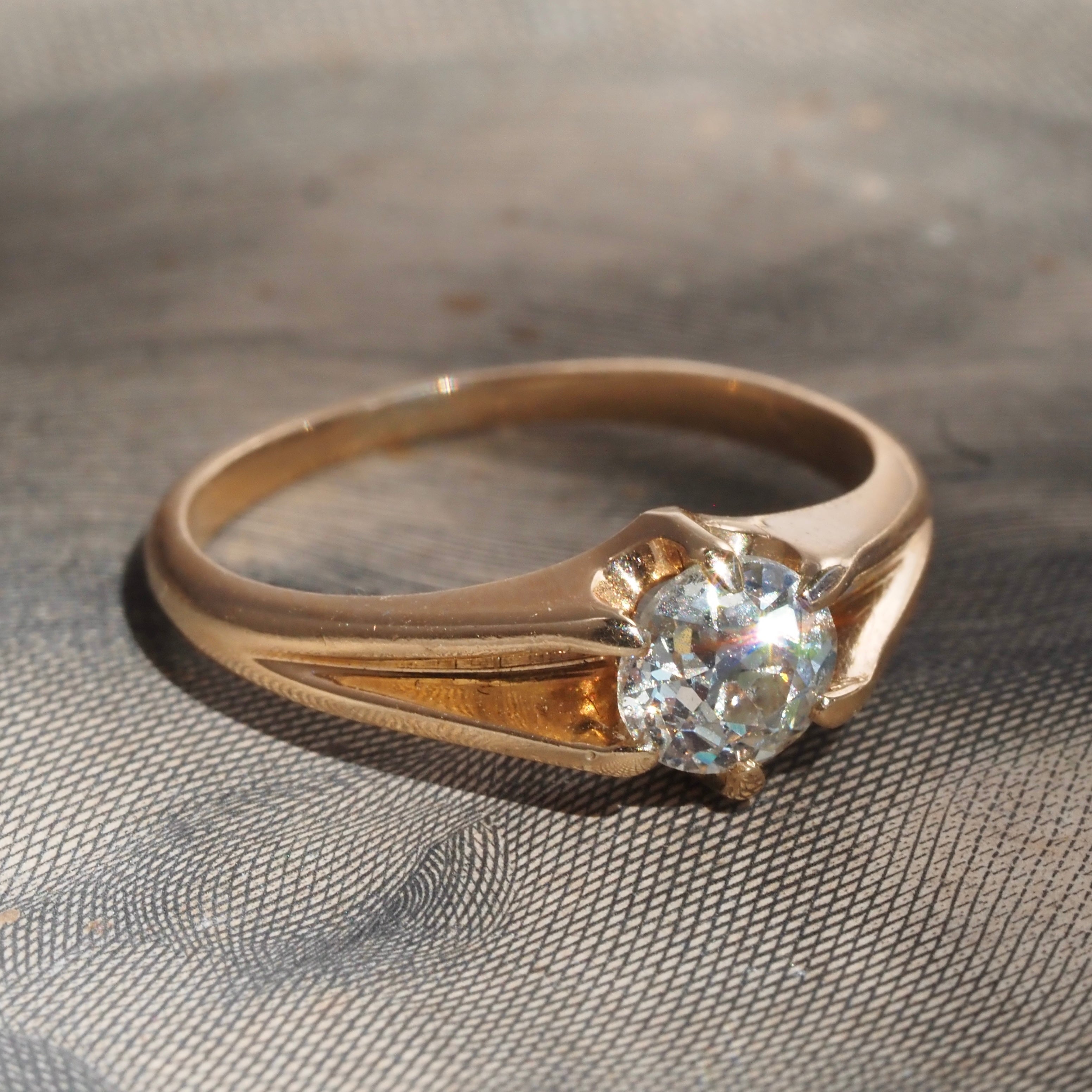 Antique Belcher Set Old Mine Cut Diamond 14k Gold Solitaire Engagement Ring