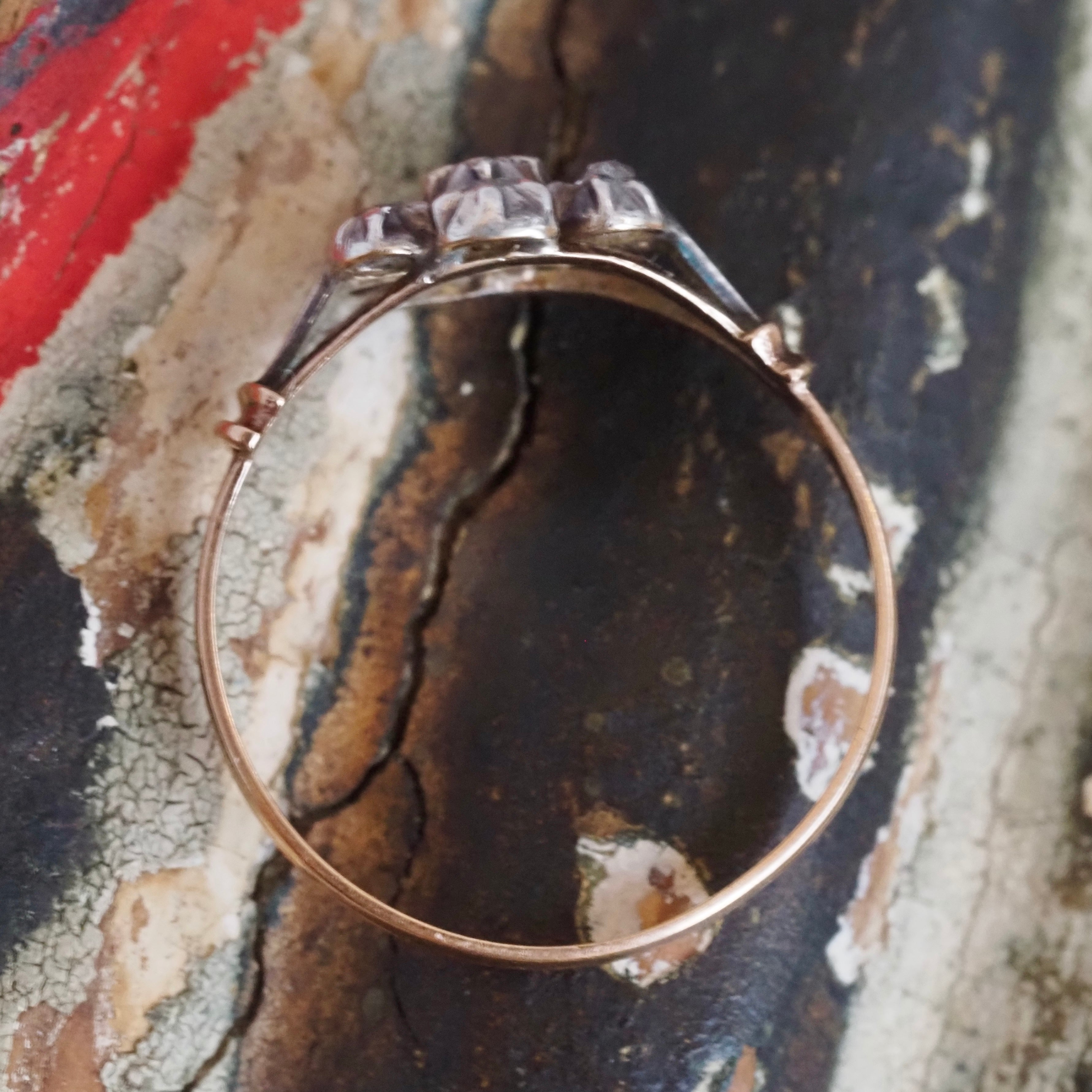 Antique Portuguese Rose Cut Diamond Cluster 19k Gold & Silver Ring