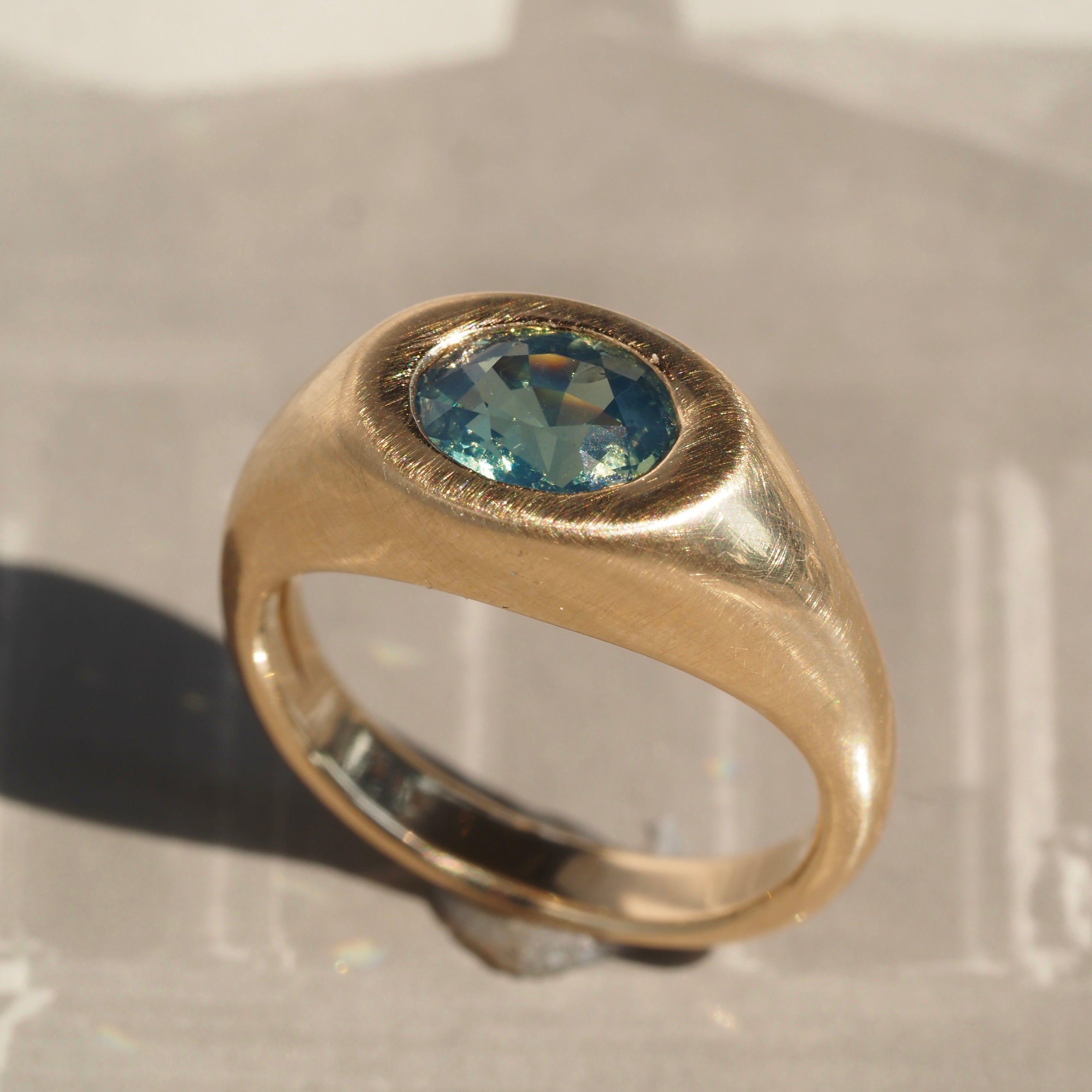 Faceted Natural Green Sapphire Signet 14k Gold Ring
