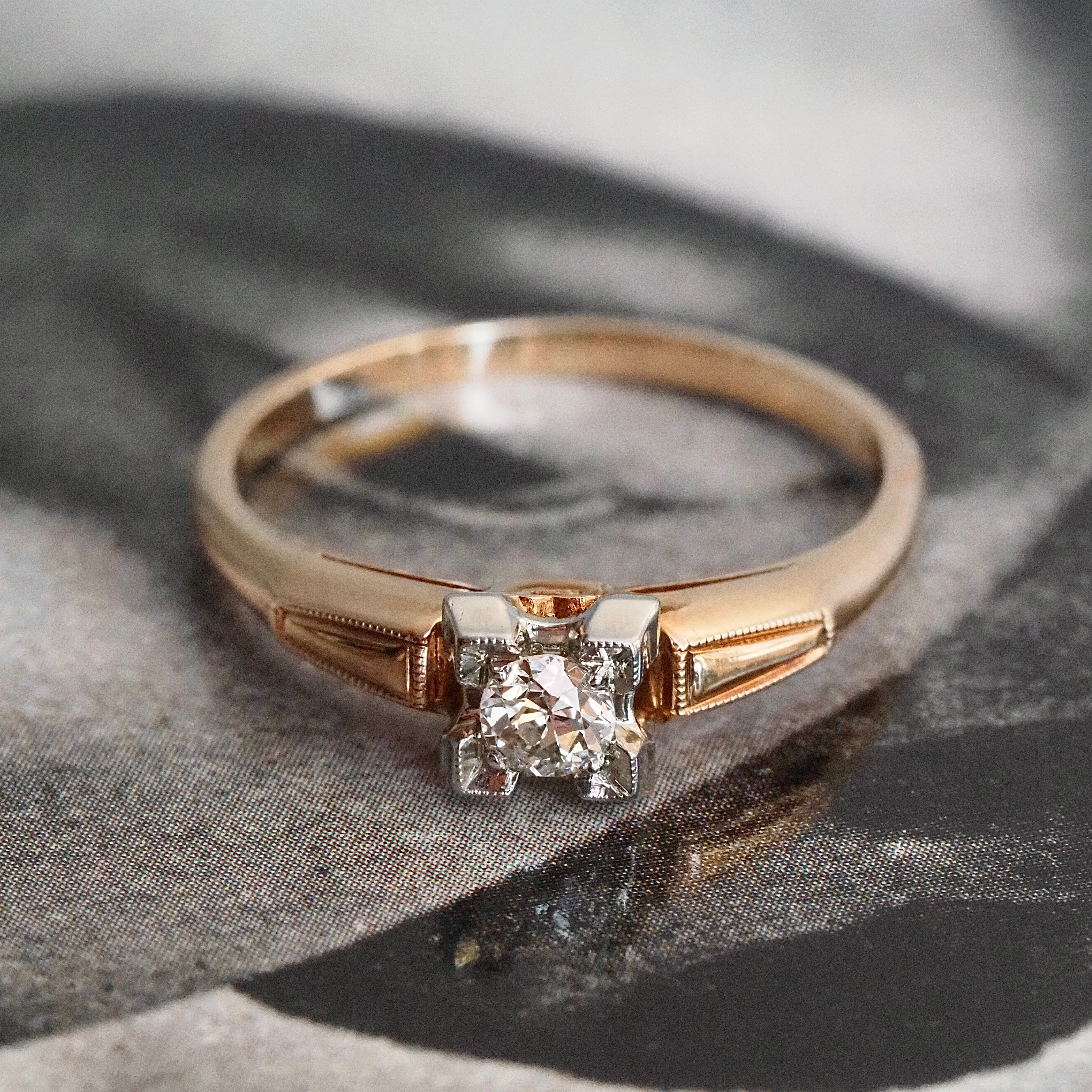 Mid-Century Old European Cut Diamond 14k Gold Engagement Ring
