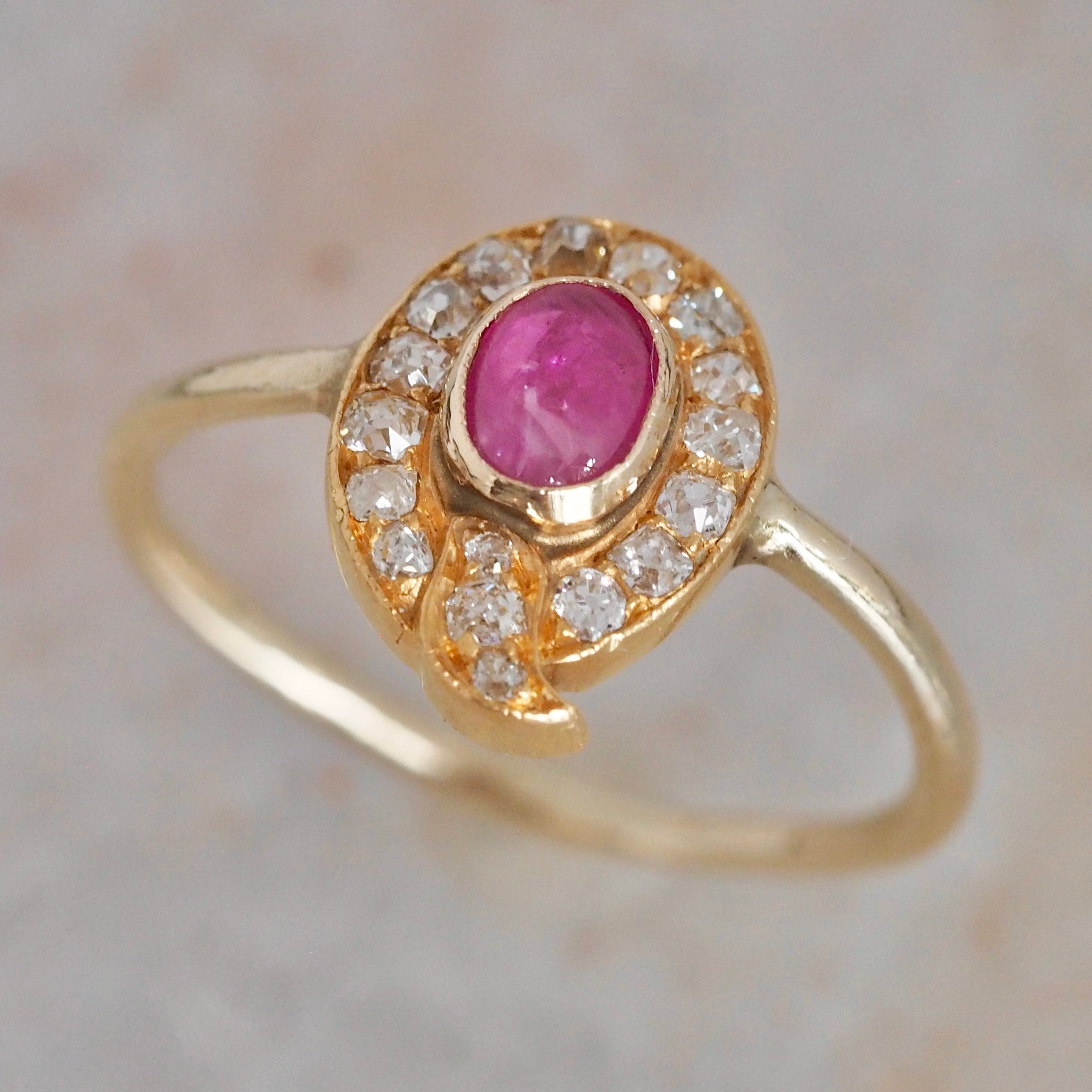 Antique 14k Gold Natural Ruby Old Mine Cut Diamond Q Ring