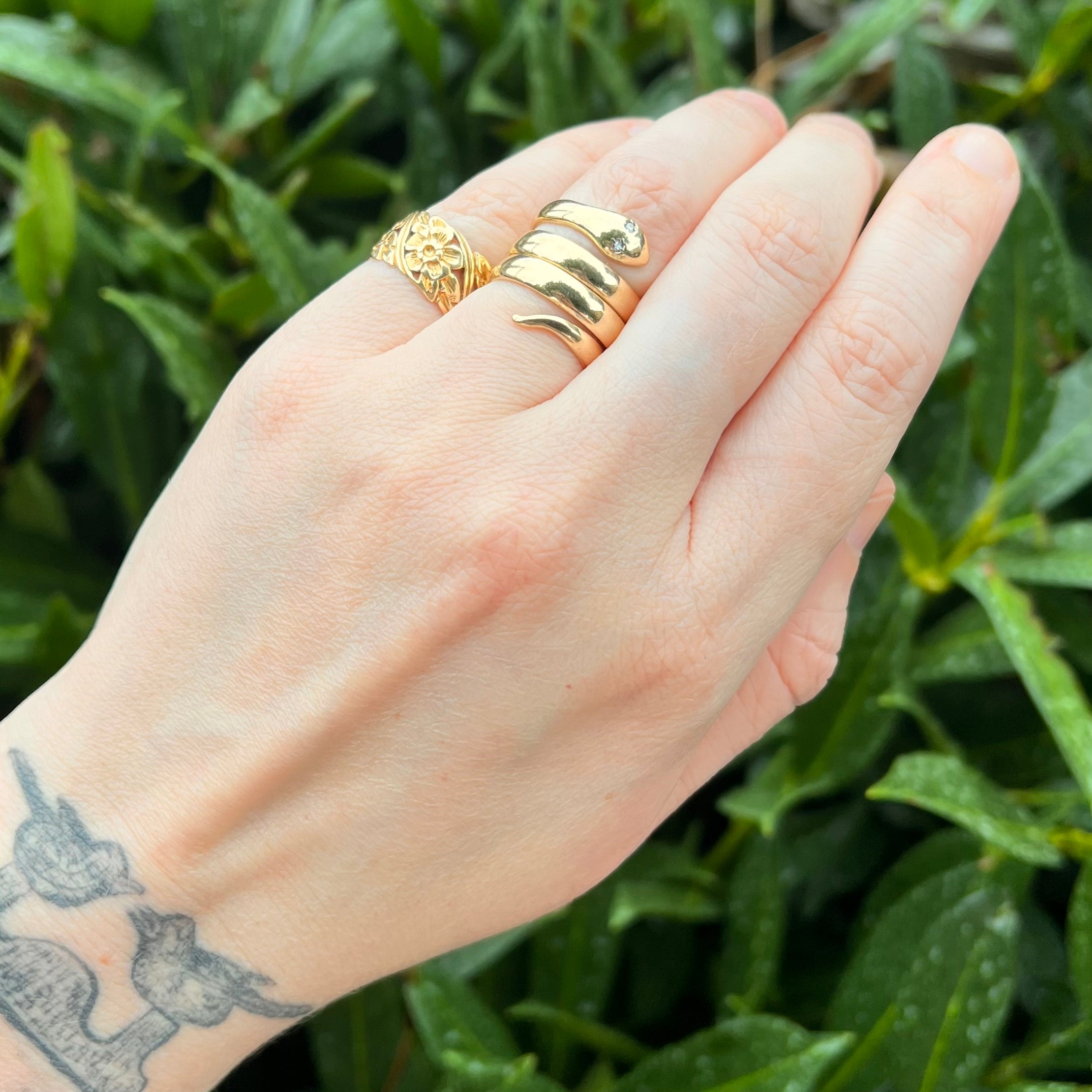 Vintage 14k Gold Diamond Snake Ring