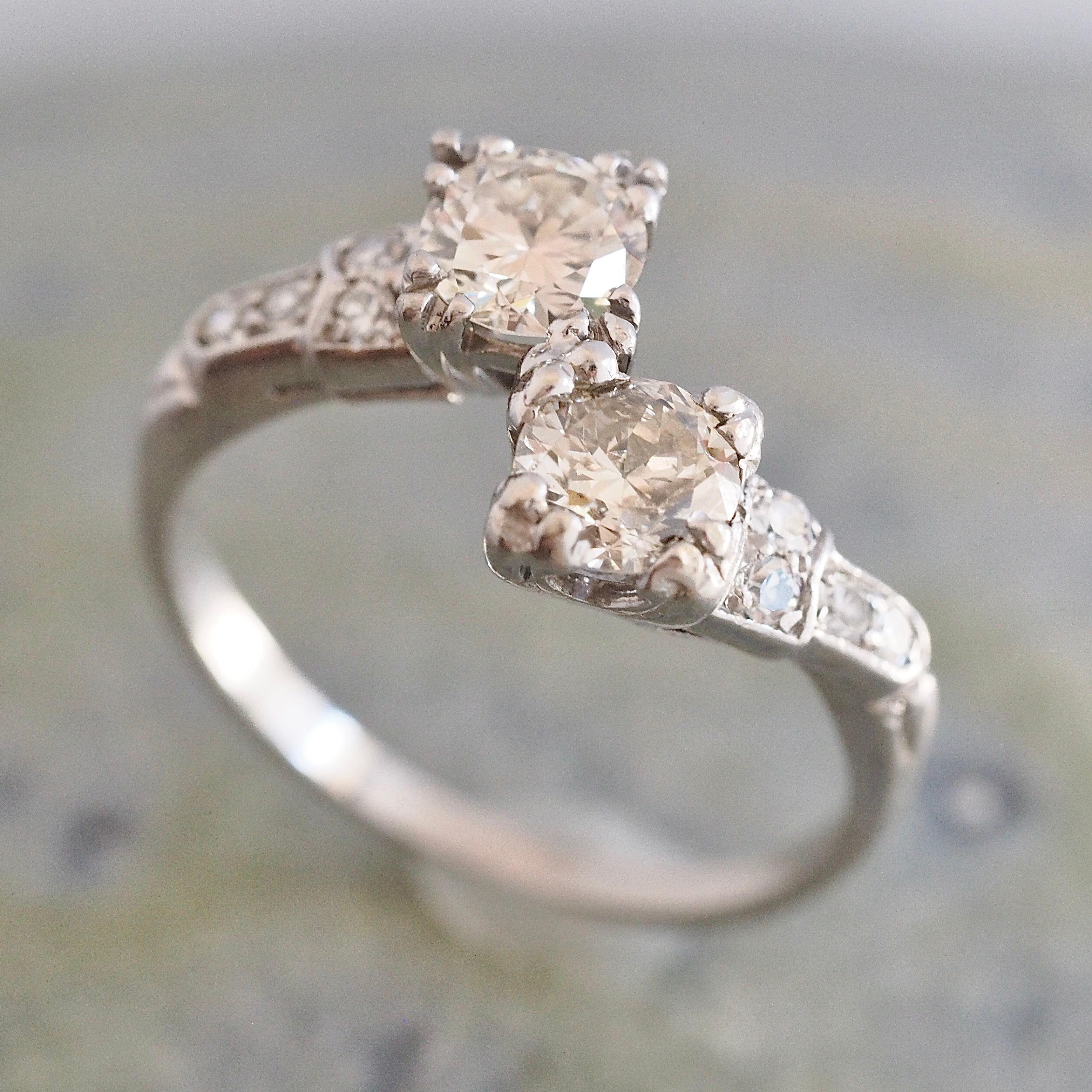 Antique Art Deco Platinum Diamond Moi et Toi Ring