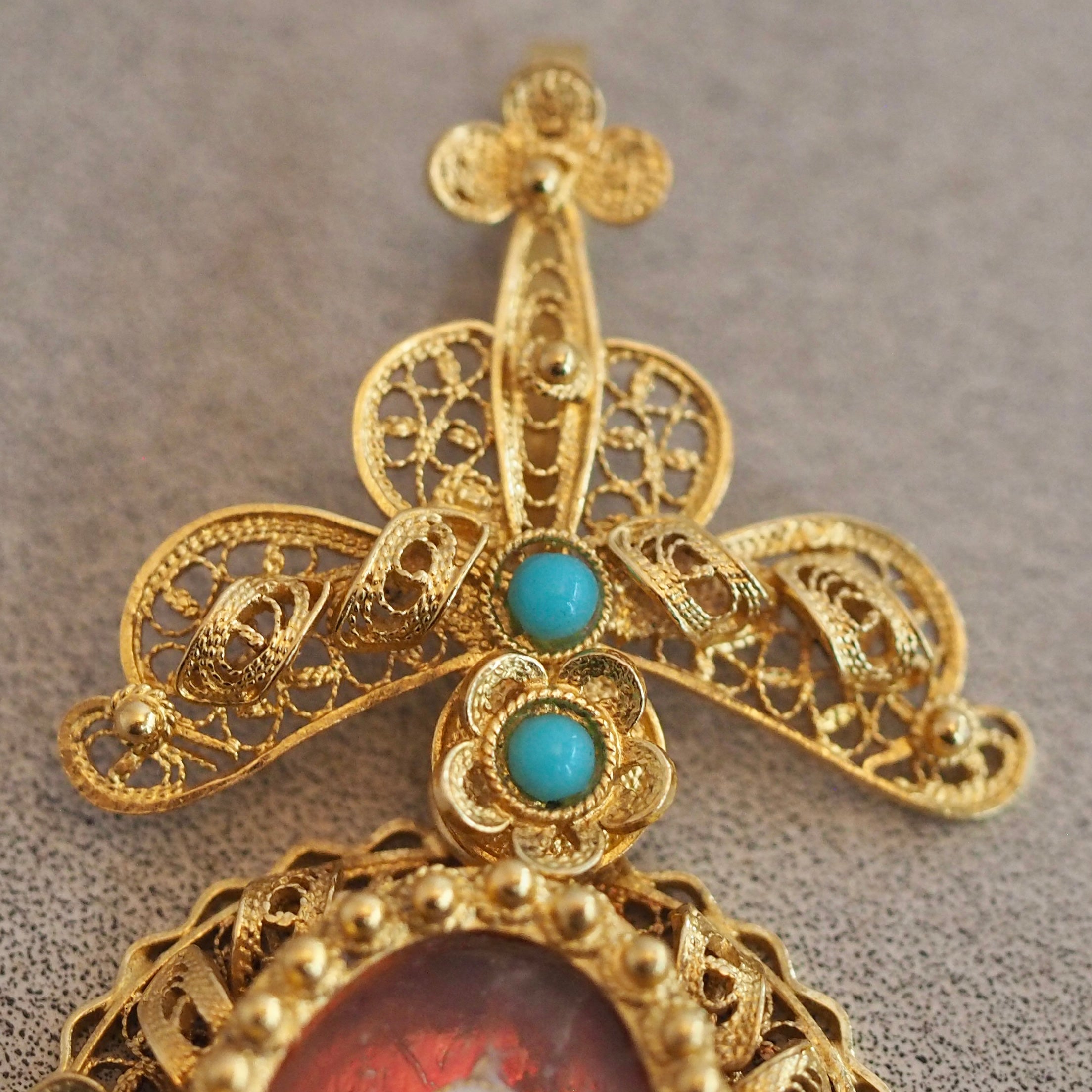 Antique Portuguese 19k Gold Enamel Reliquary Pendant