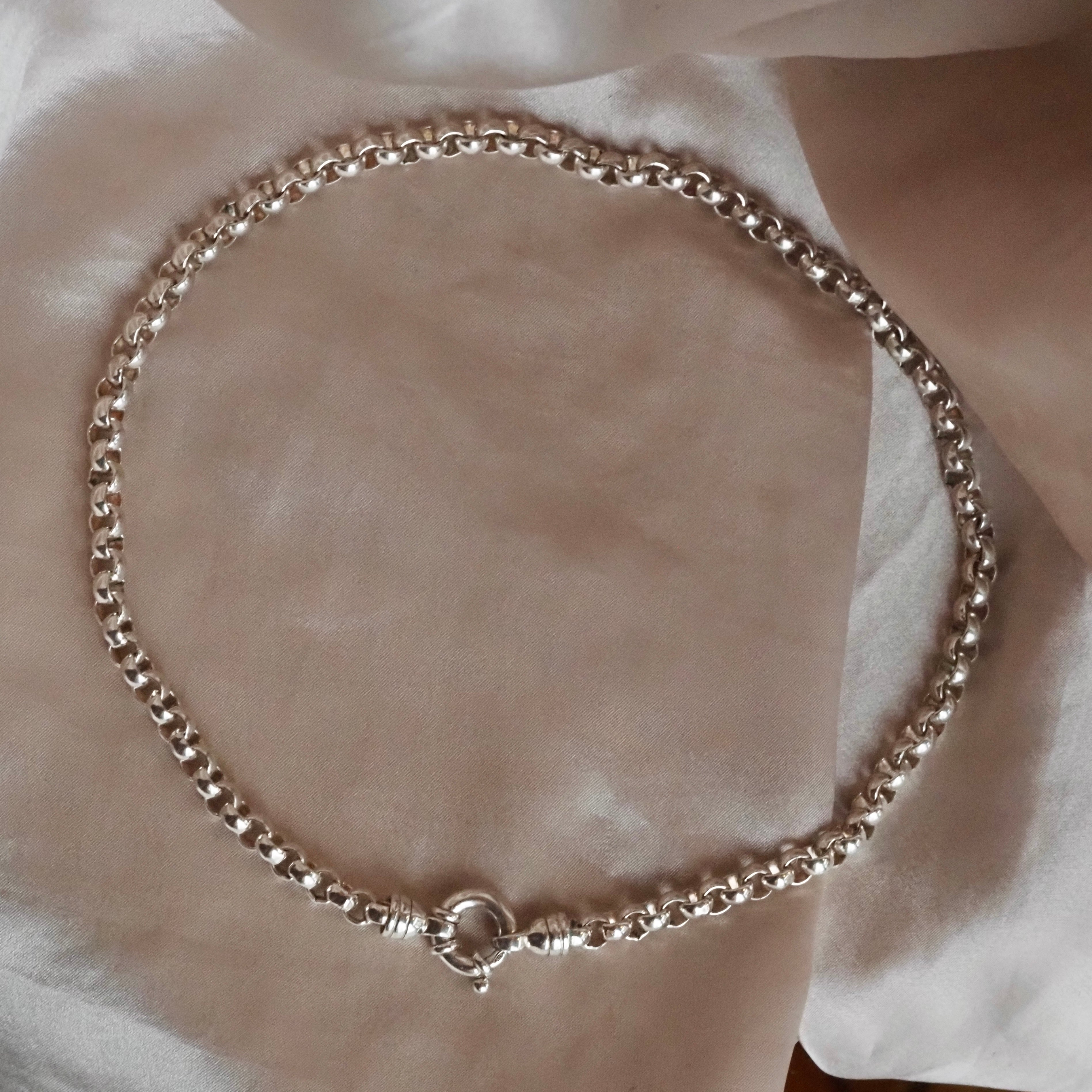 Vintage Sterling Silver Rolo Chain Bolt Clasp Necklace