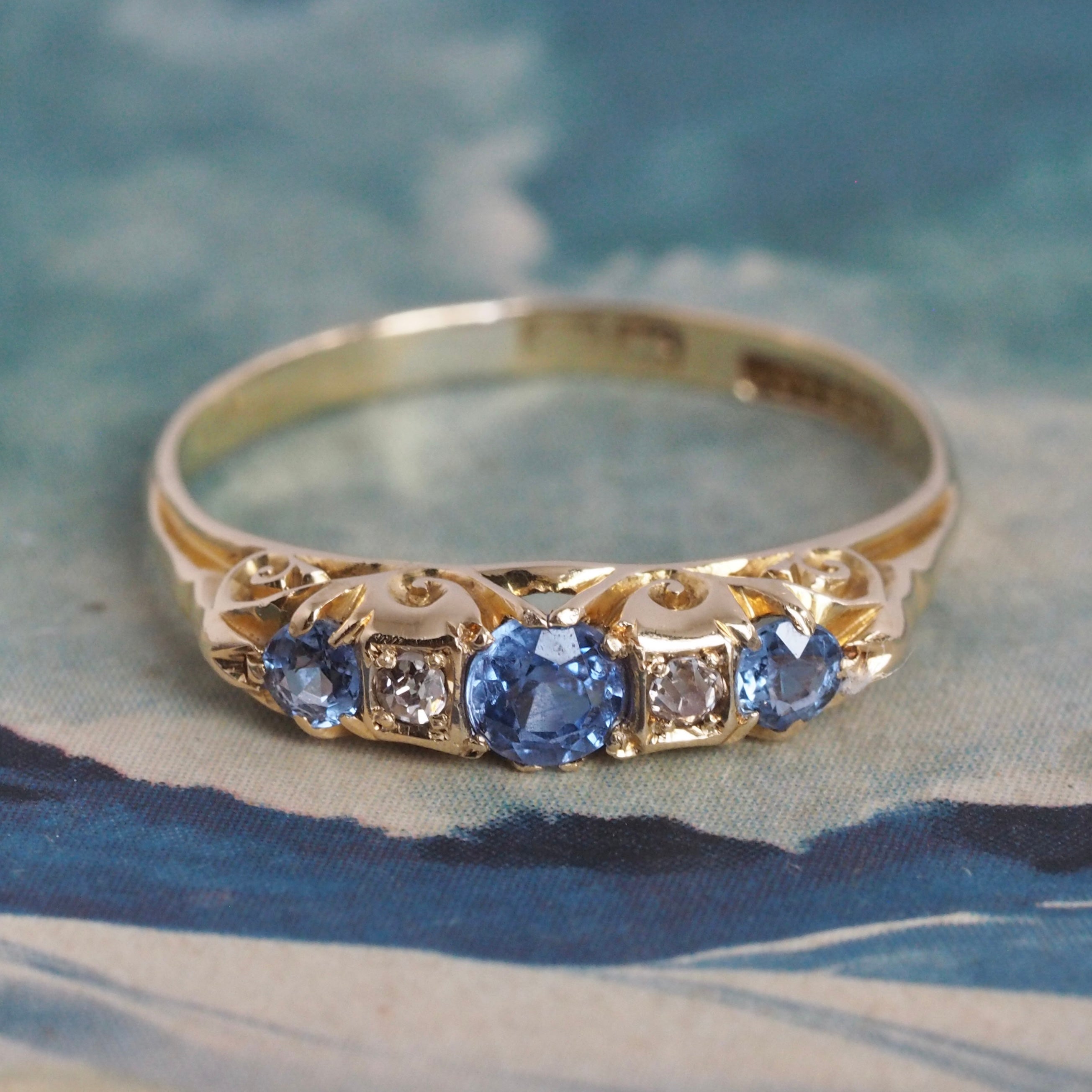 Antique Edwardian English 18k Gold Sapphire and Diamond Ring