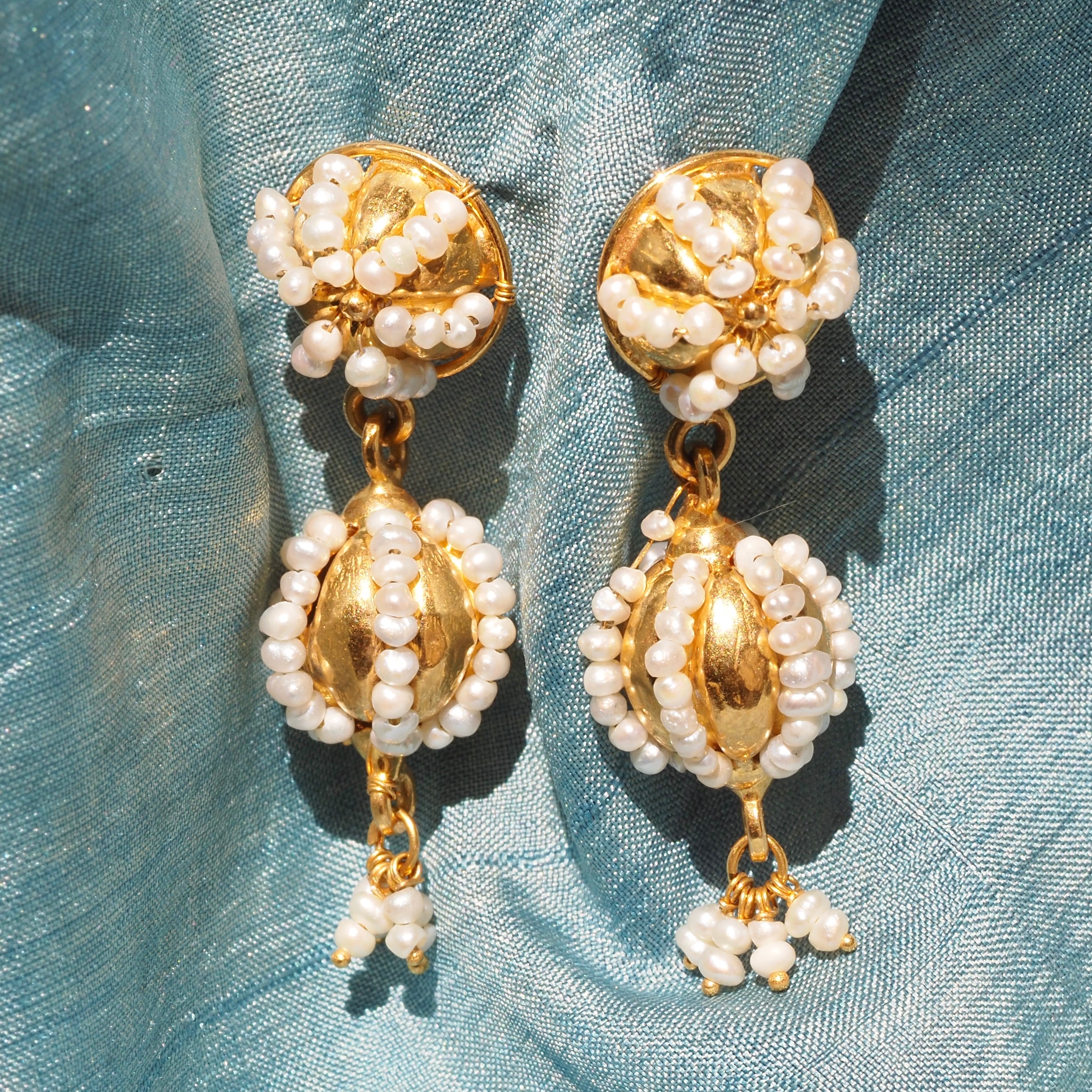 Vintage 21k Gold Seed Pearl Earrings