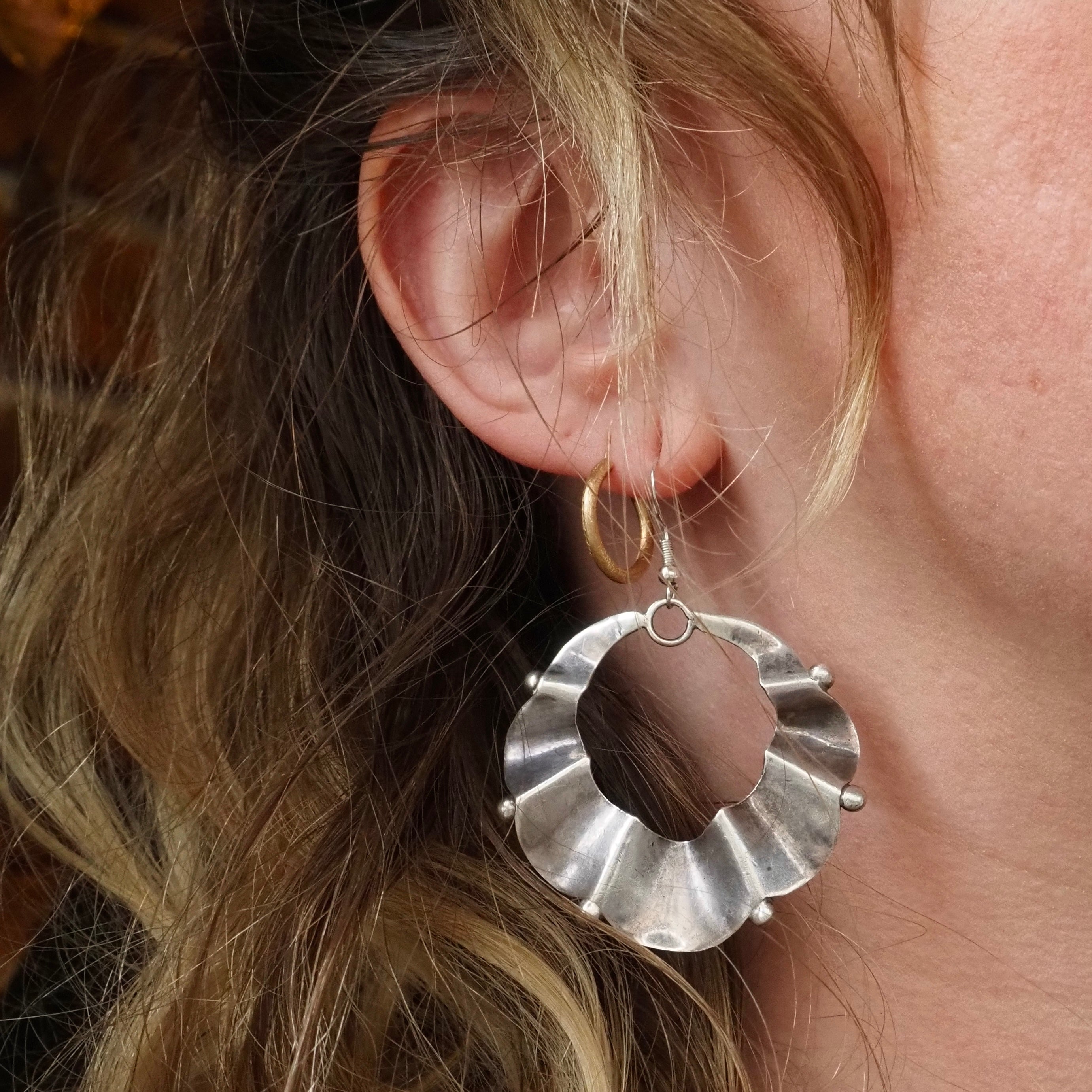 Vintage Sterling Silver Ruffle Earrings