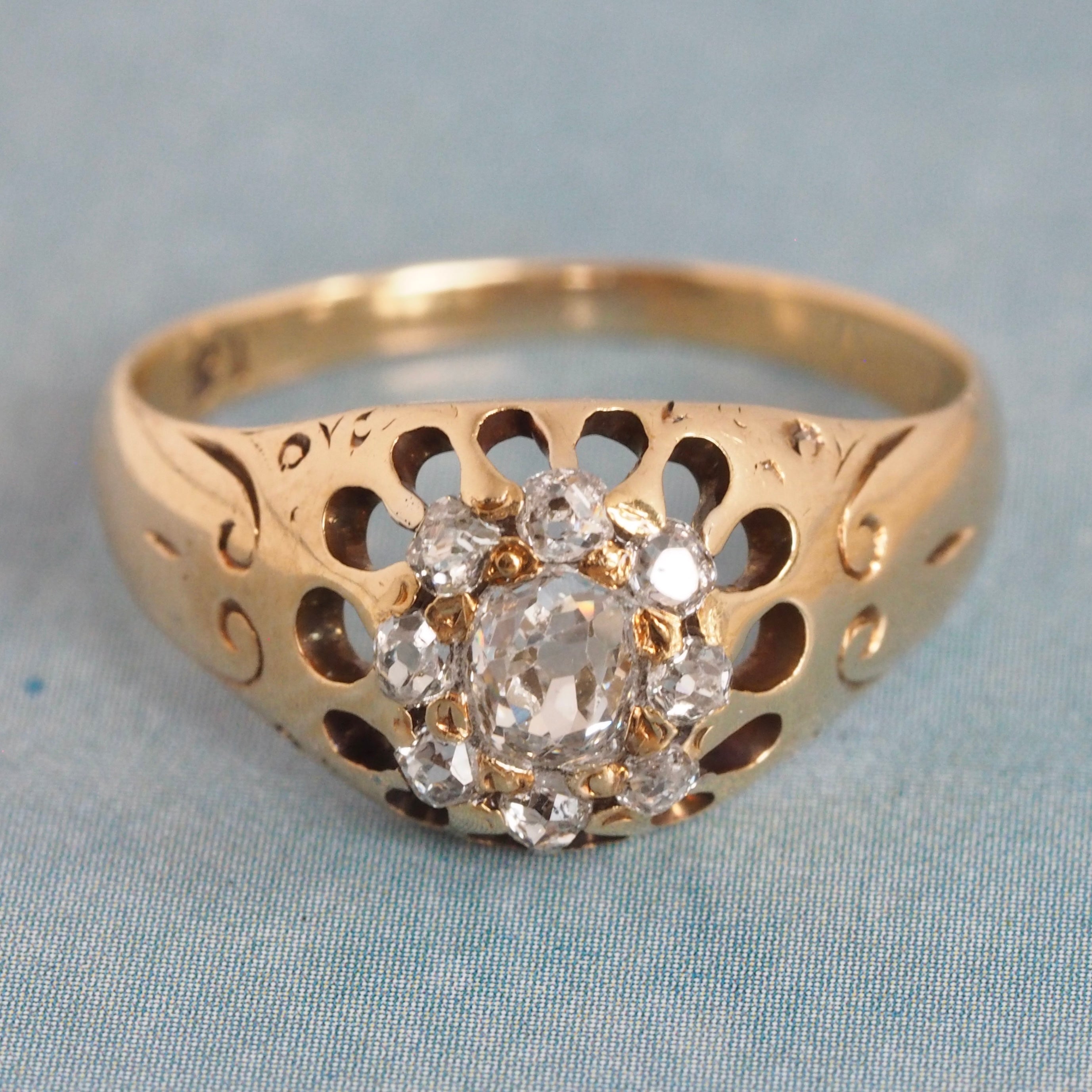 Antique Victorian 18k Gold Old Mine Cut Diamond Cluster Ring