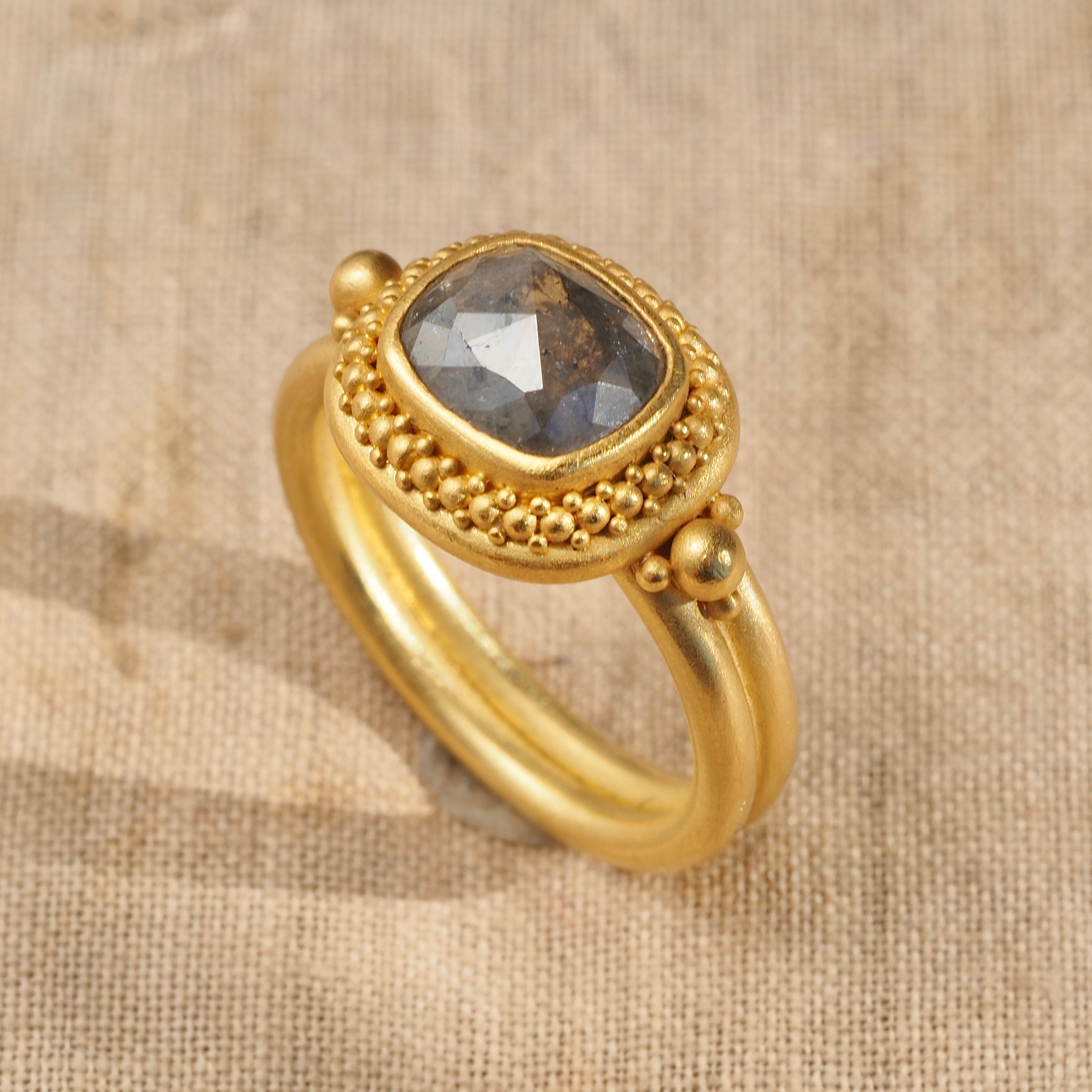 Salt and Pepper Rose Cut Diamond 22k Gold & 20k Gold Ring