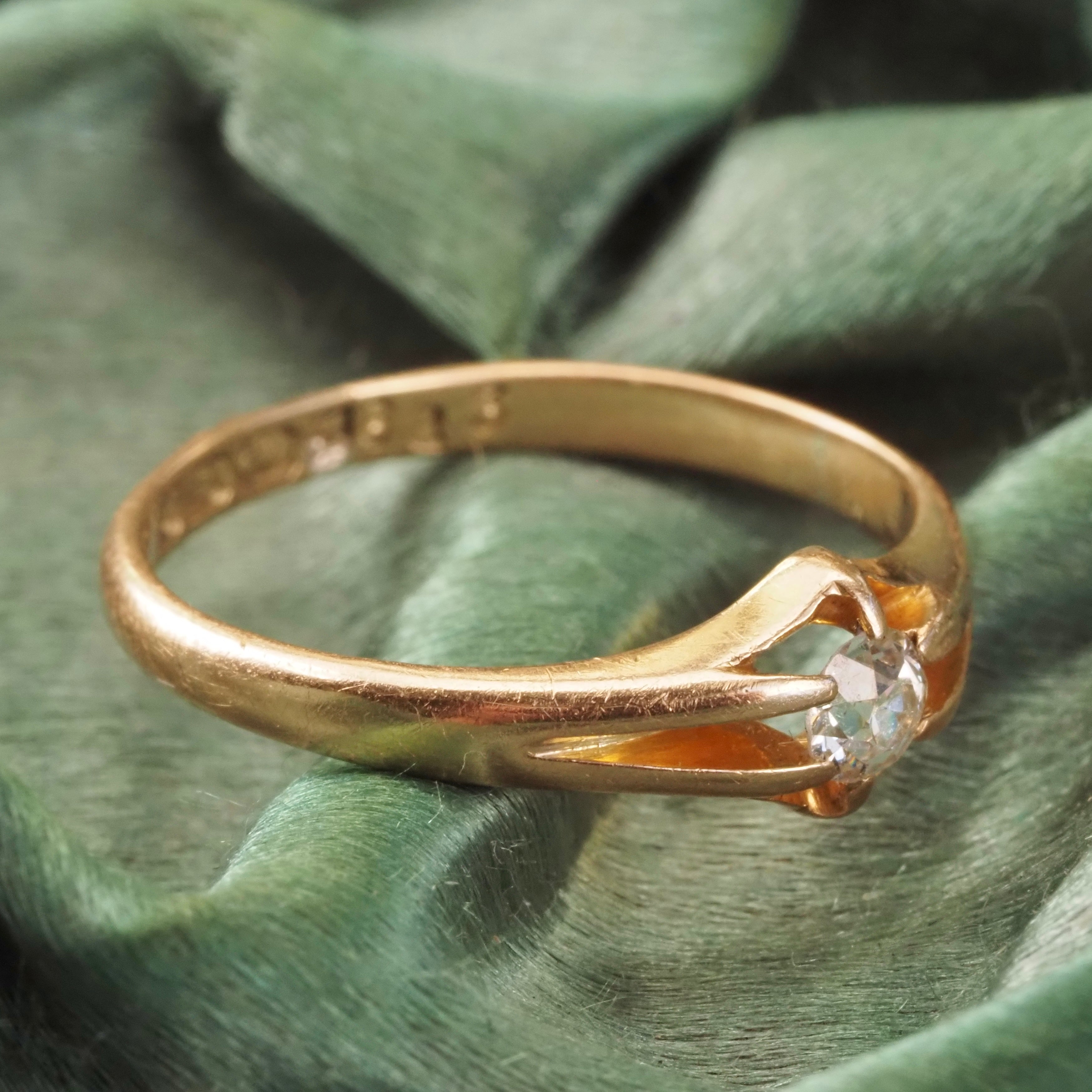 Antique Art Nouveau English Old European Cut Diamond Belcher Set 18k Gold Engagement Ring