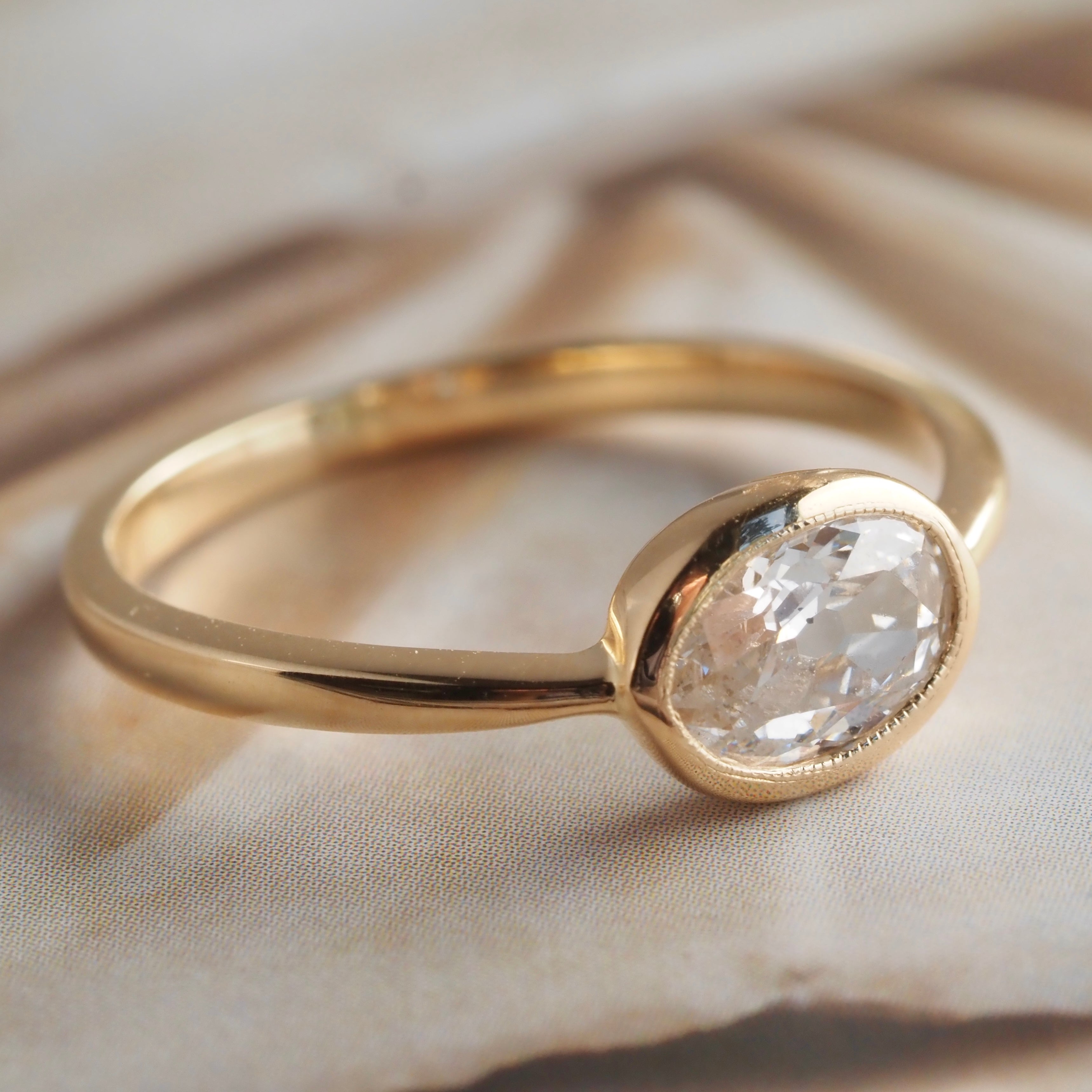 Oval Old European Cut Diamond Solitaire 14k Gold Engagement Ring