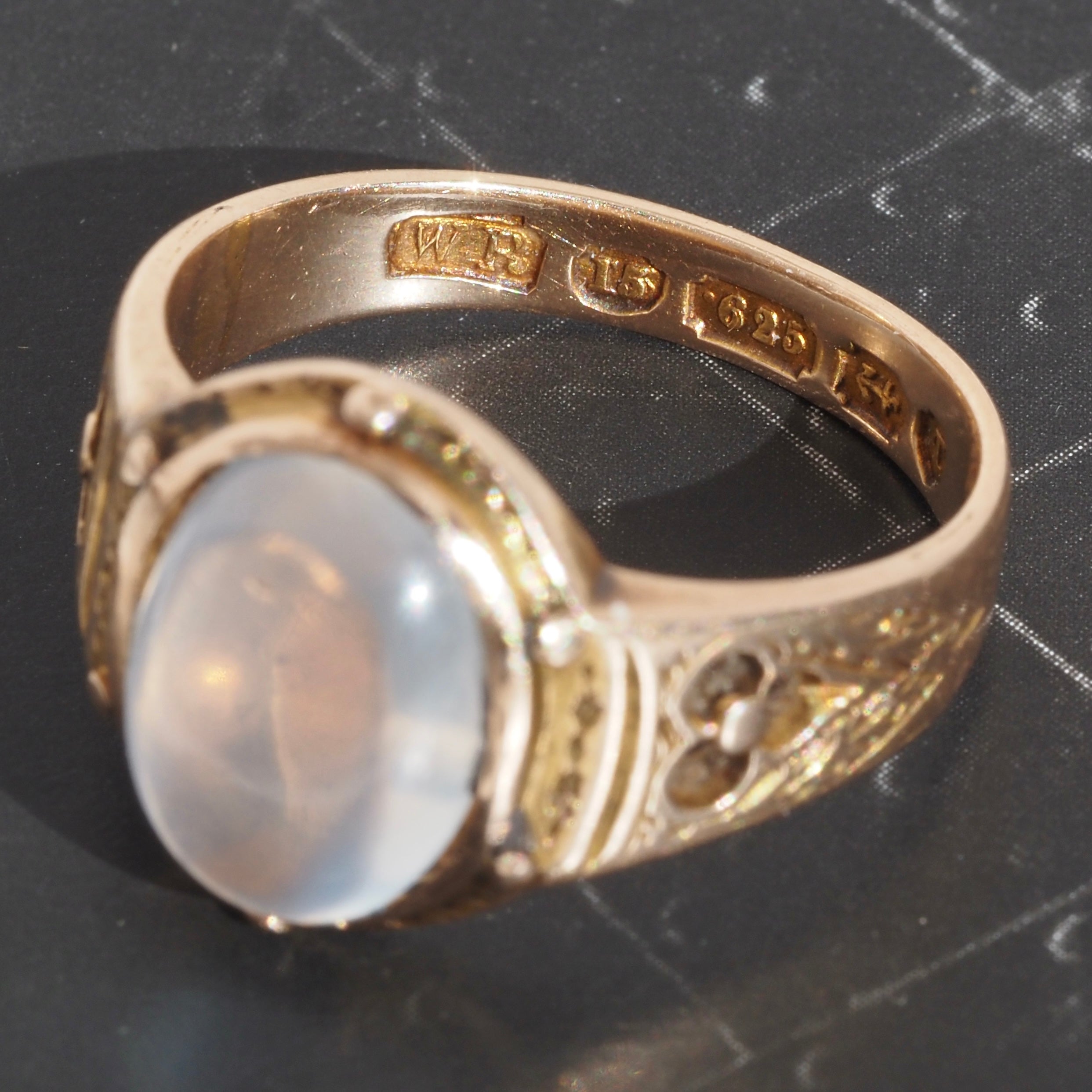 Antique c. 1868 English Moonstone 15k Gold Ring