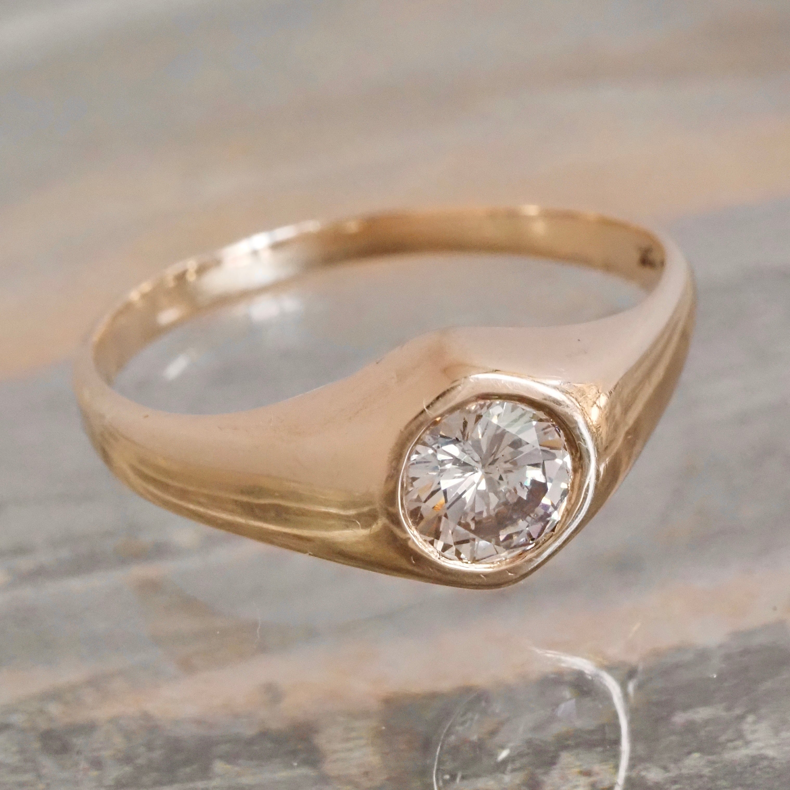Vintage Flush Set 0.75ct Diamond 10k Gold Ring
