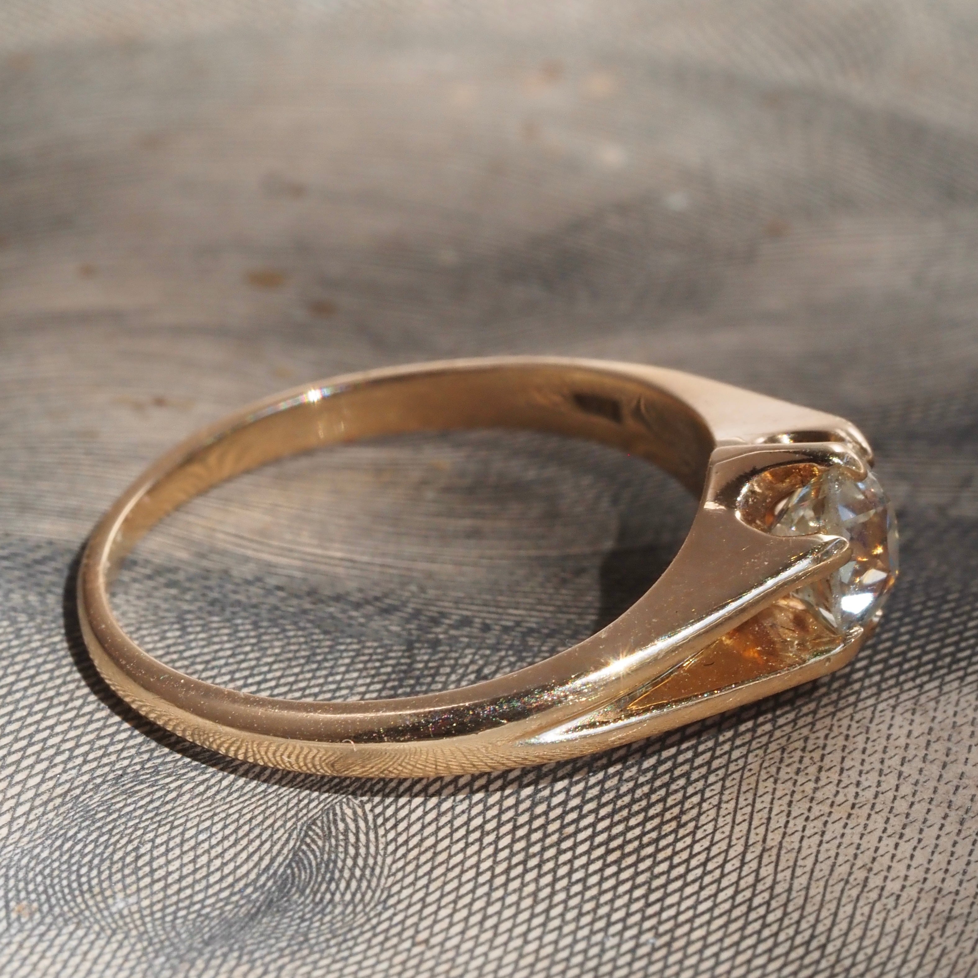 Antique Belcher Set Old Mine Cut Diamond 14k Gold Solitaire Engagement Ring