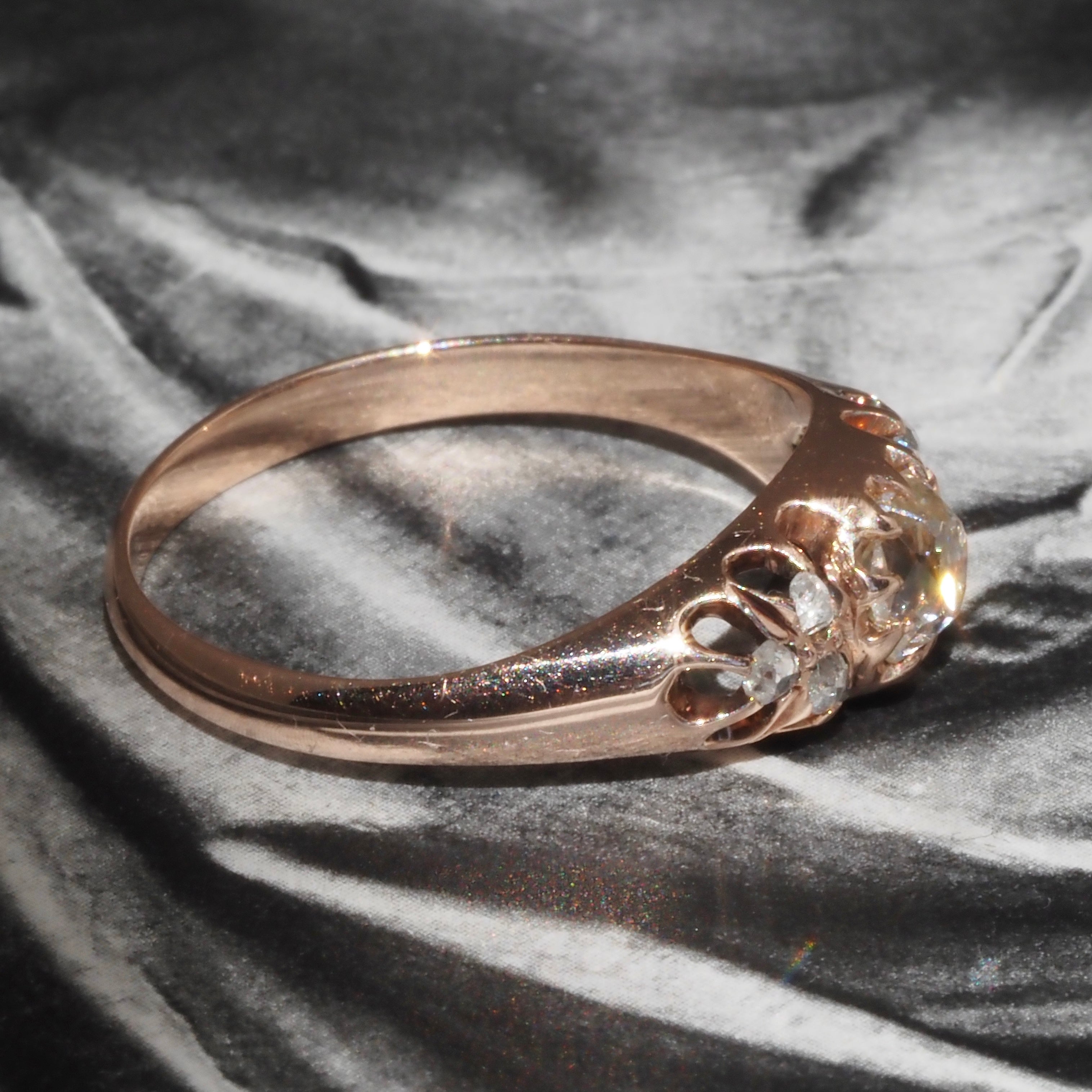 Antique Victorian Old Mine Cut and Rose Cut Diamond 10k Gold Engagement Ring