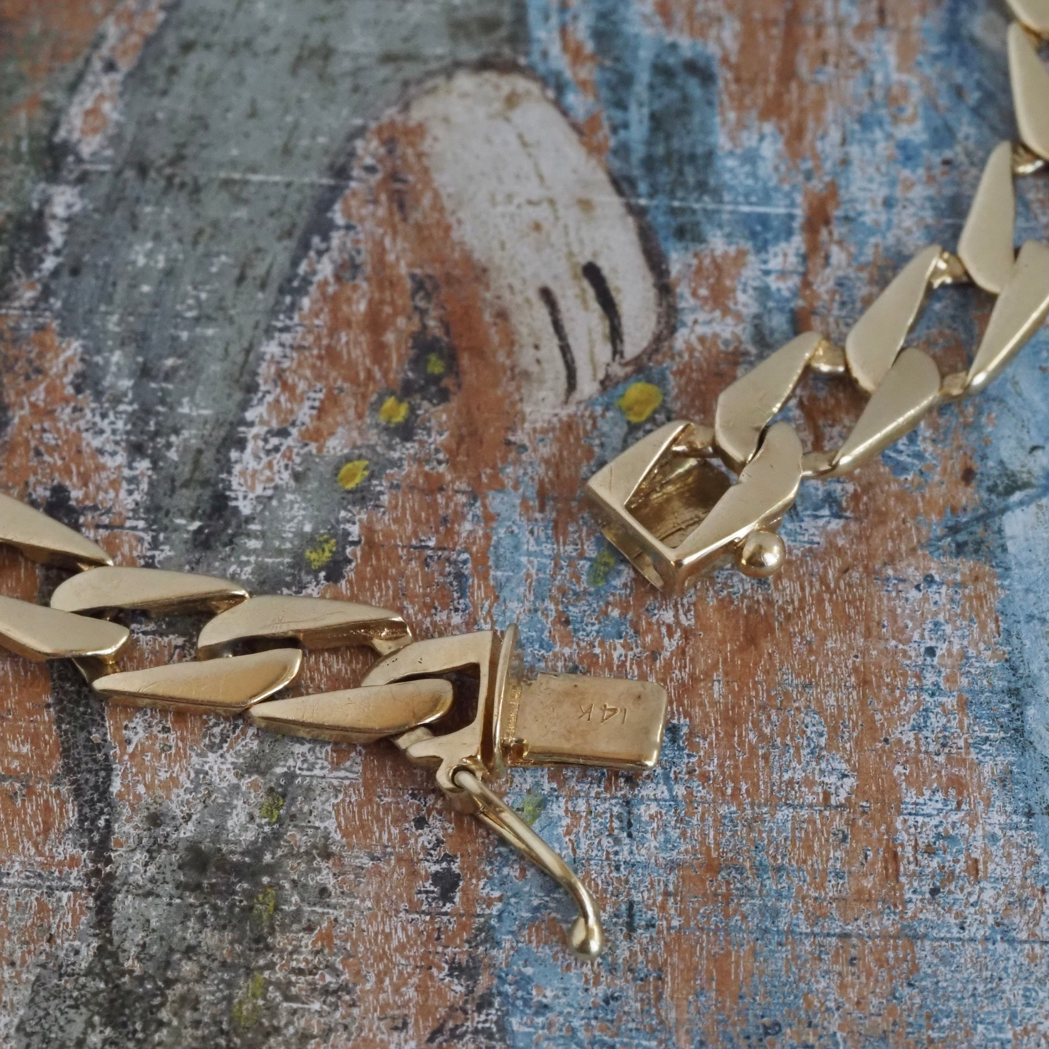 Vintage 14k Gold Flat Curb Chain Bracelet