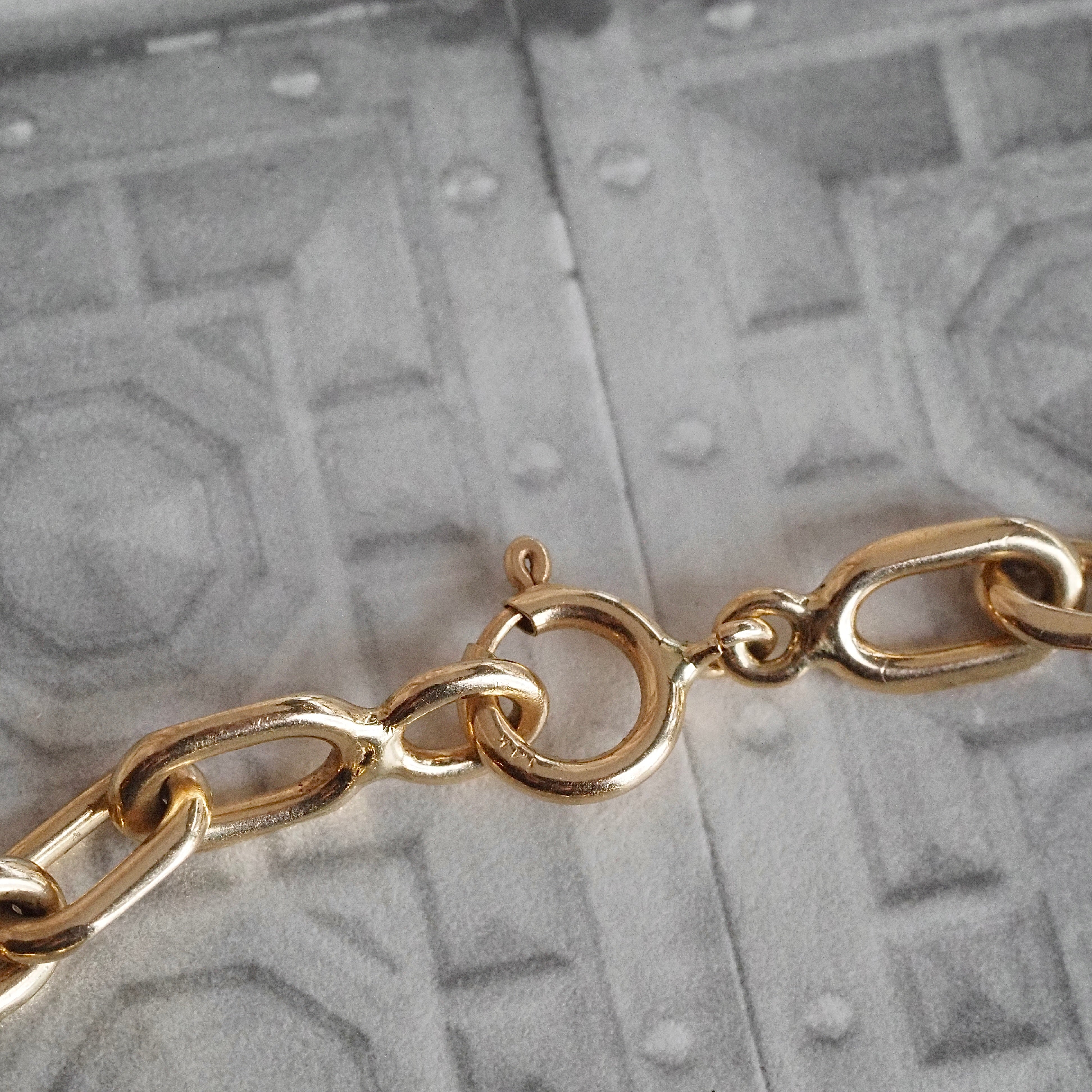 Vintage Solid Link Oval Cable Chain 7.5" 14k Gold Bracelet